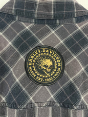 Vintage Harley Davidson Plaid Black & Grey Short Sleeve Button Up Shirt