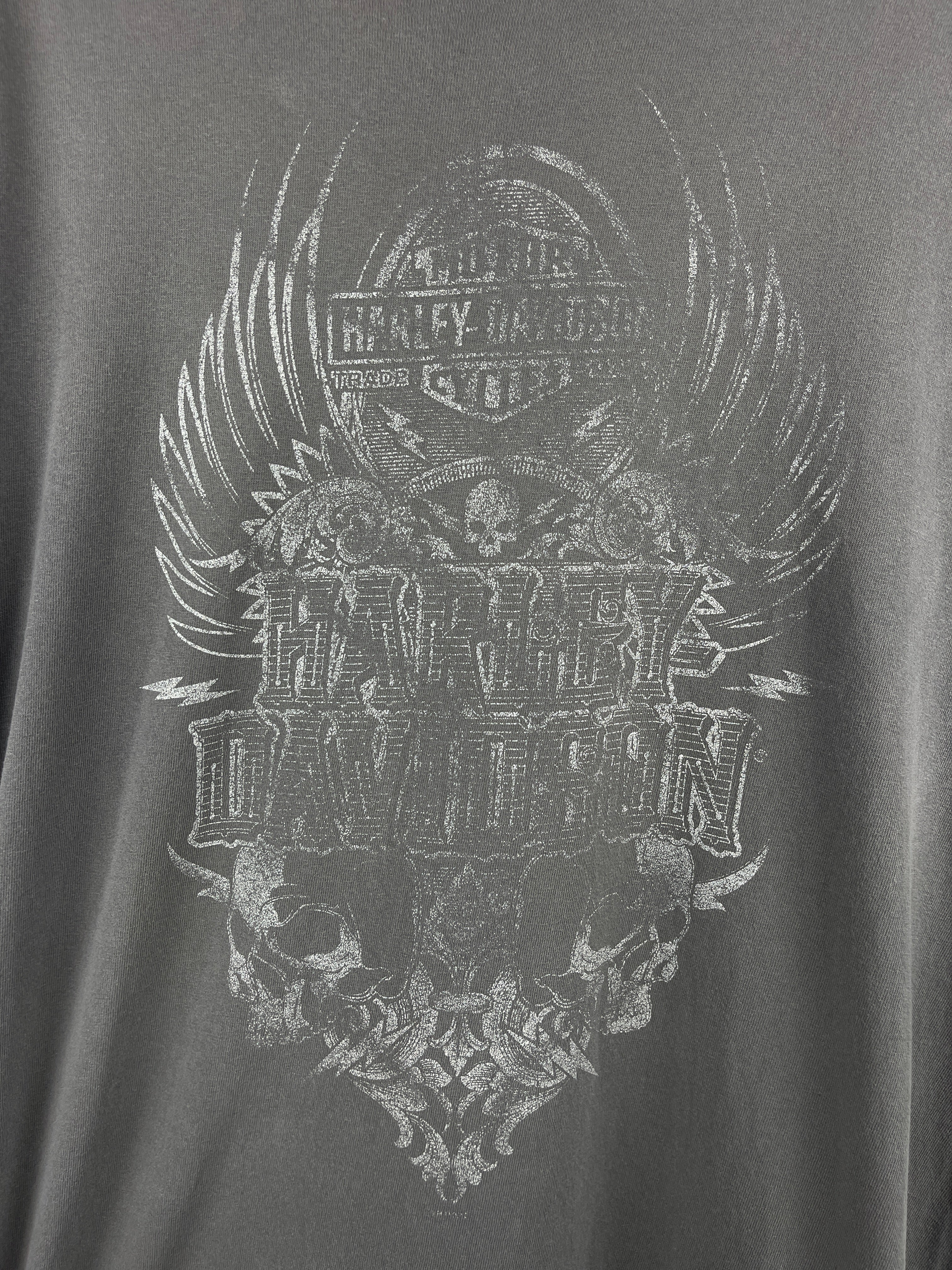 Vintage Harley Davidson Skull Upper Sandusky Ohio Grey Tee