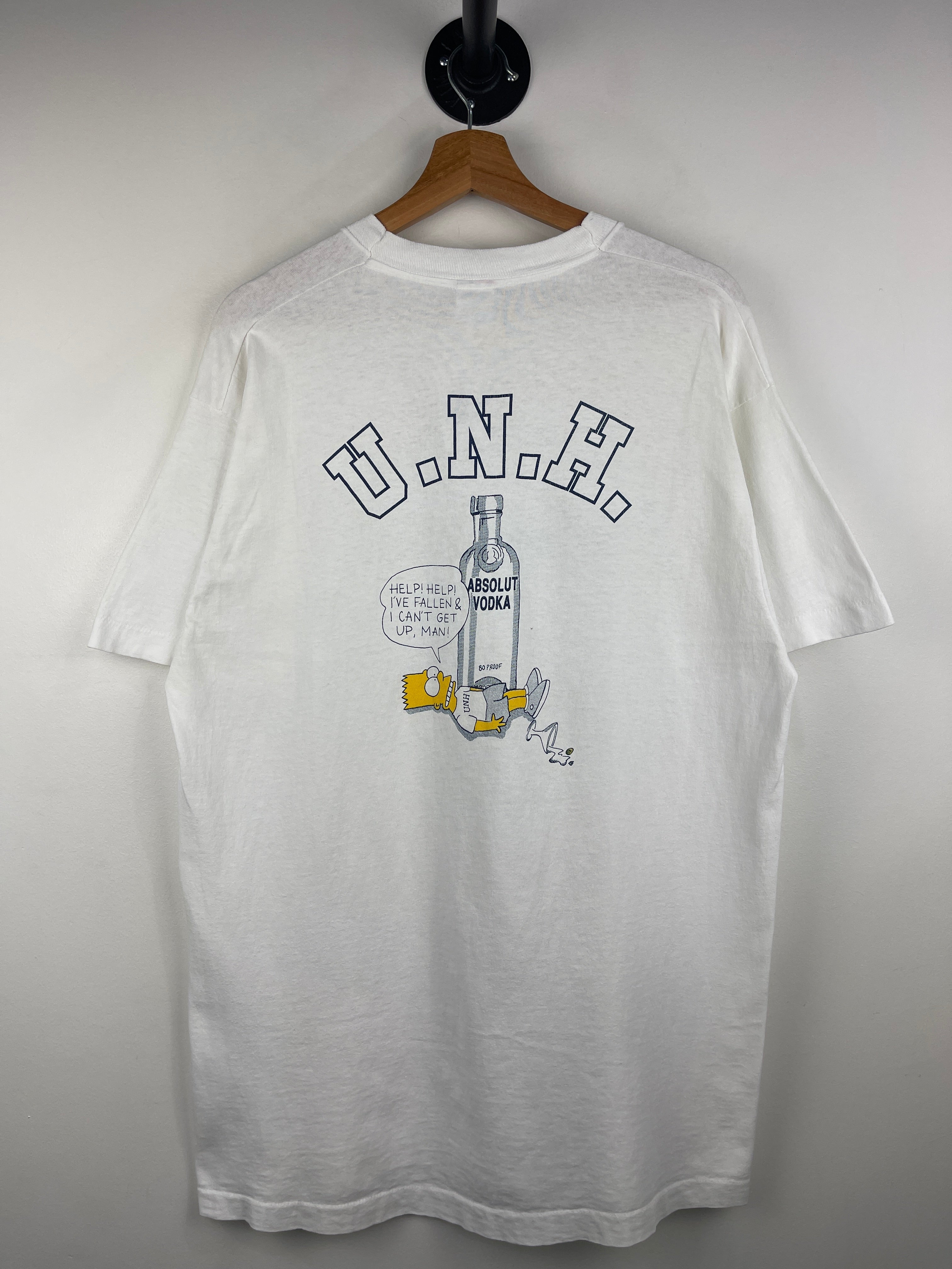 Vintage 90s The Simpsons Bart Absolut Vodka University Of New Hampshire White Tee