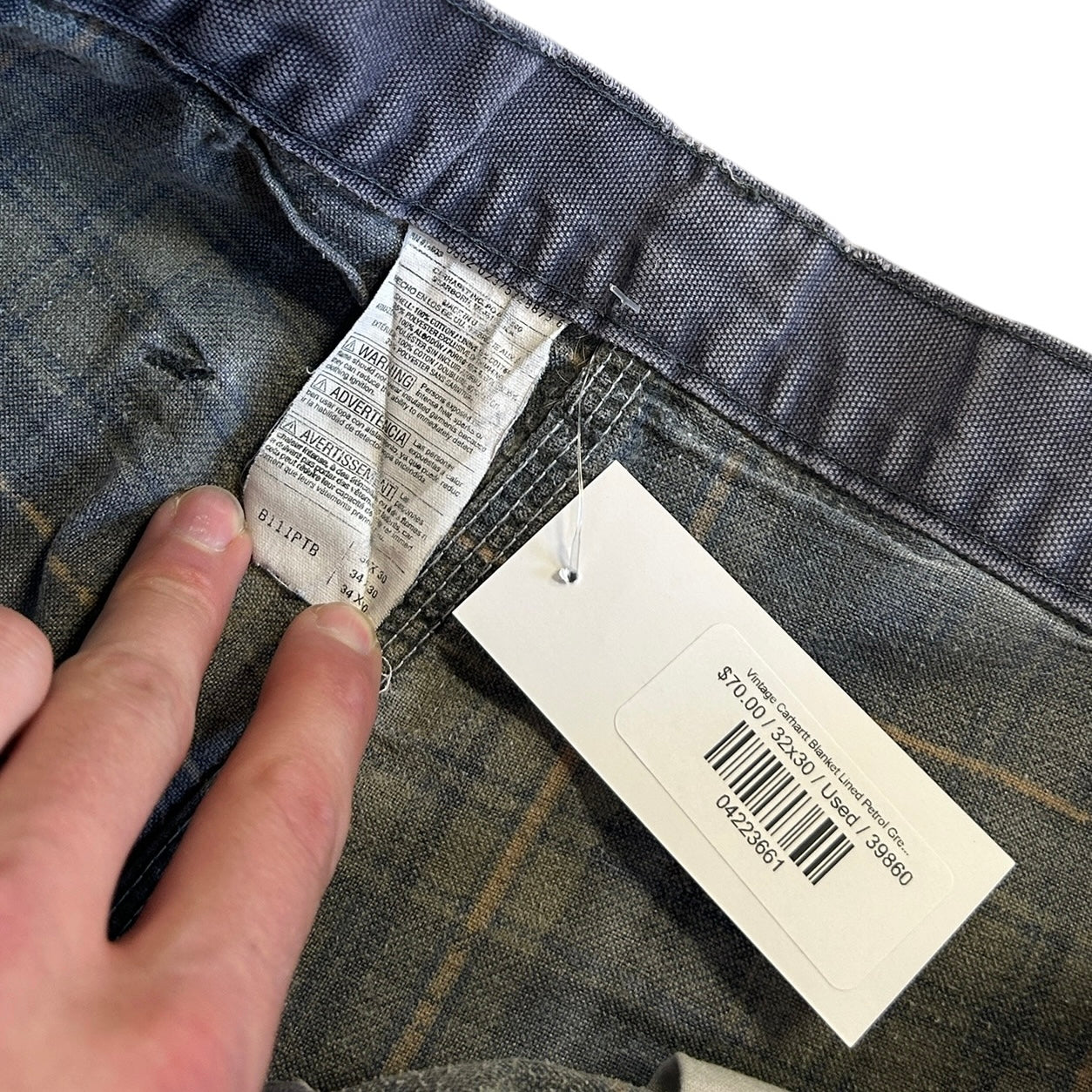 Vintage Carhartt Blanket Lined Thrashed Petrol Grey Work Pants