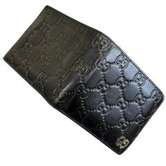 Gucci Monogram Emblem Embossed Black Leather Bi Fold Wallet
