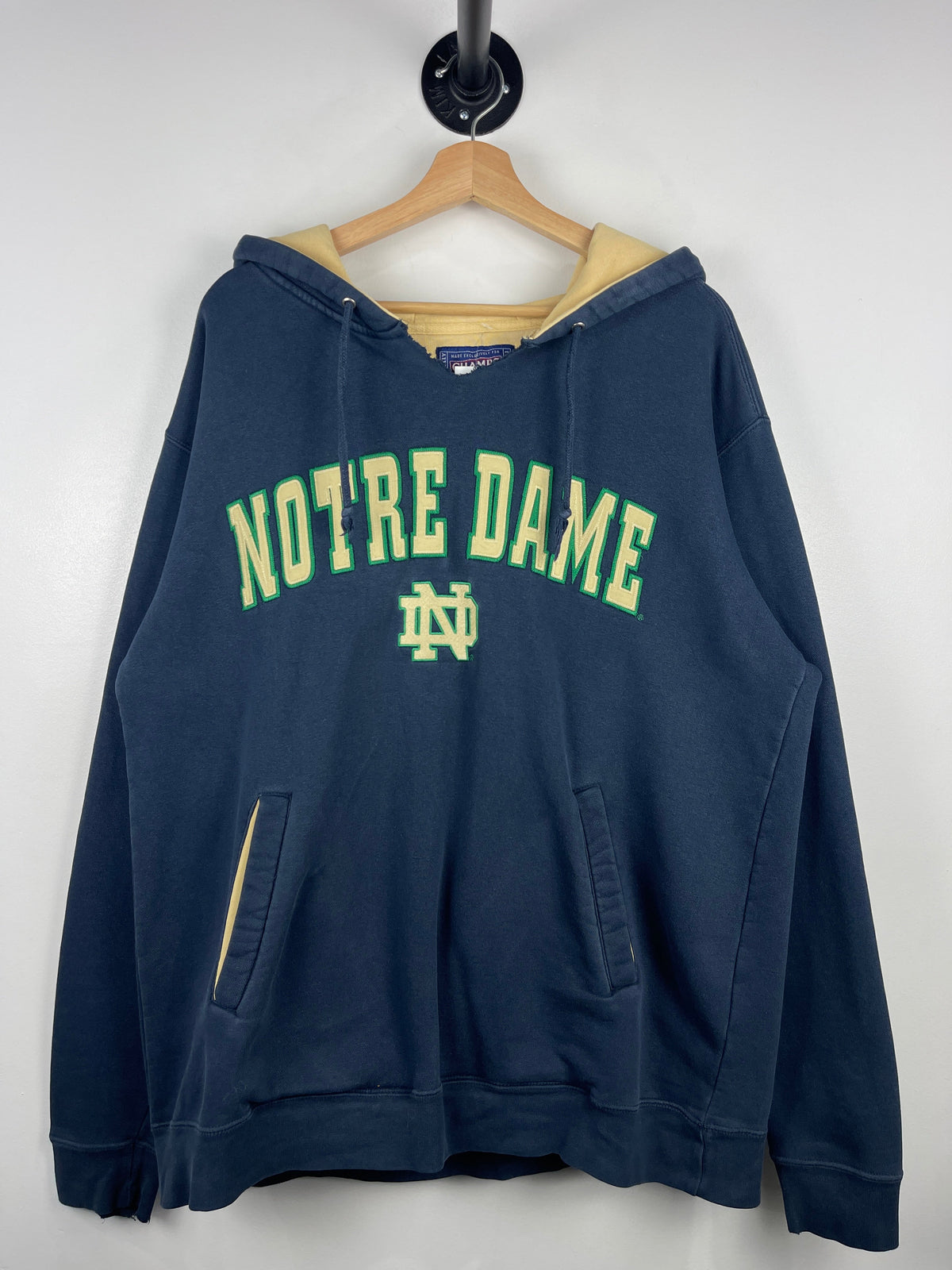 Vintage Champs Notre Dame Fightin Irish Embroidered Navy Hoodie