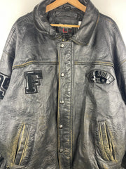 Vintage Fubu Sports Faded Black Leather Bomber Jacket