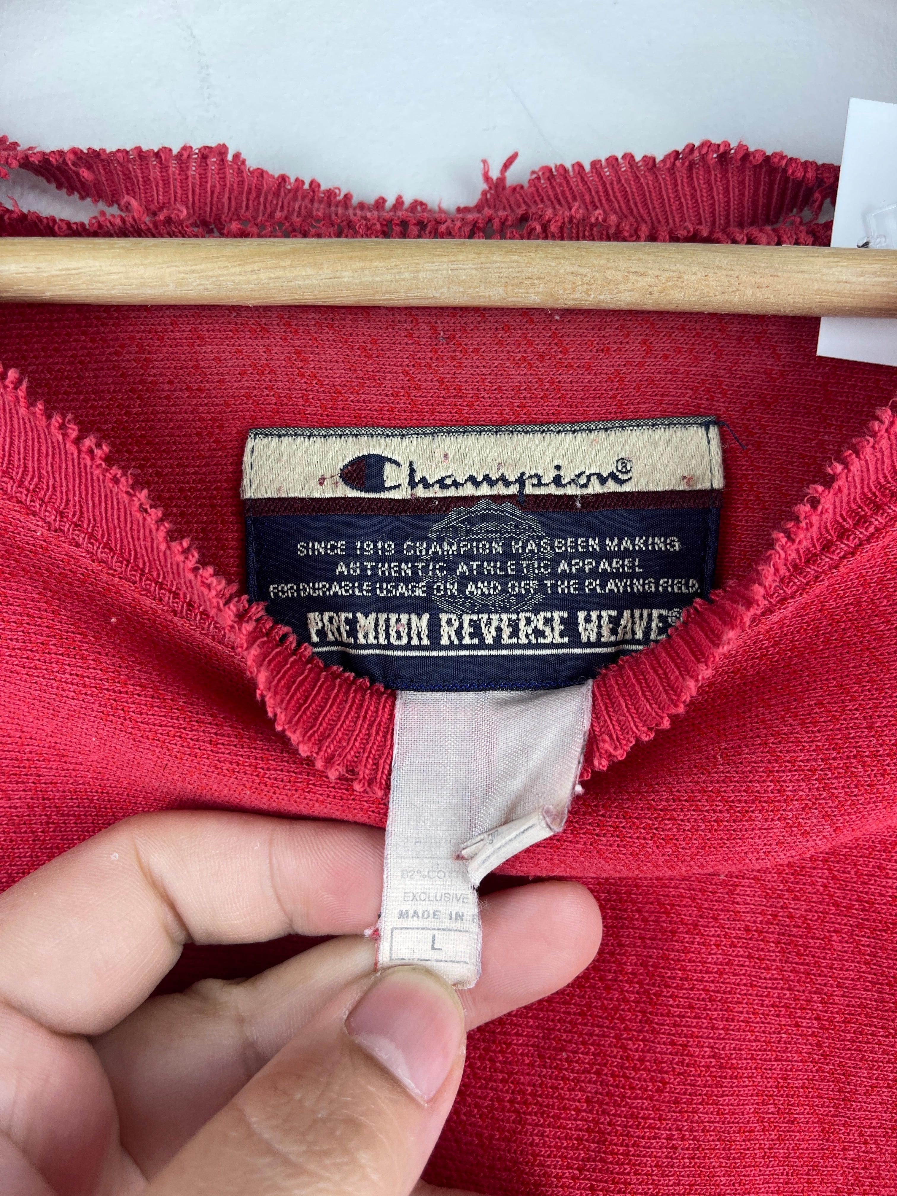Vintage Champion Reverse Weave Thrashed Red Crewneck