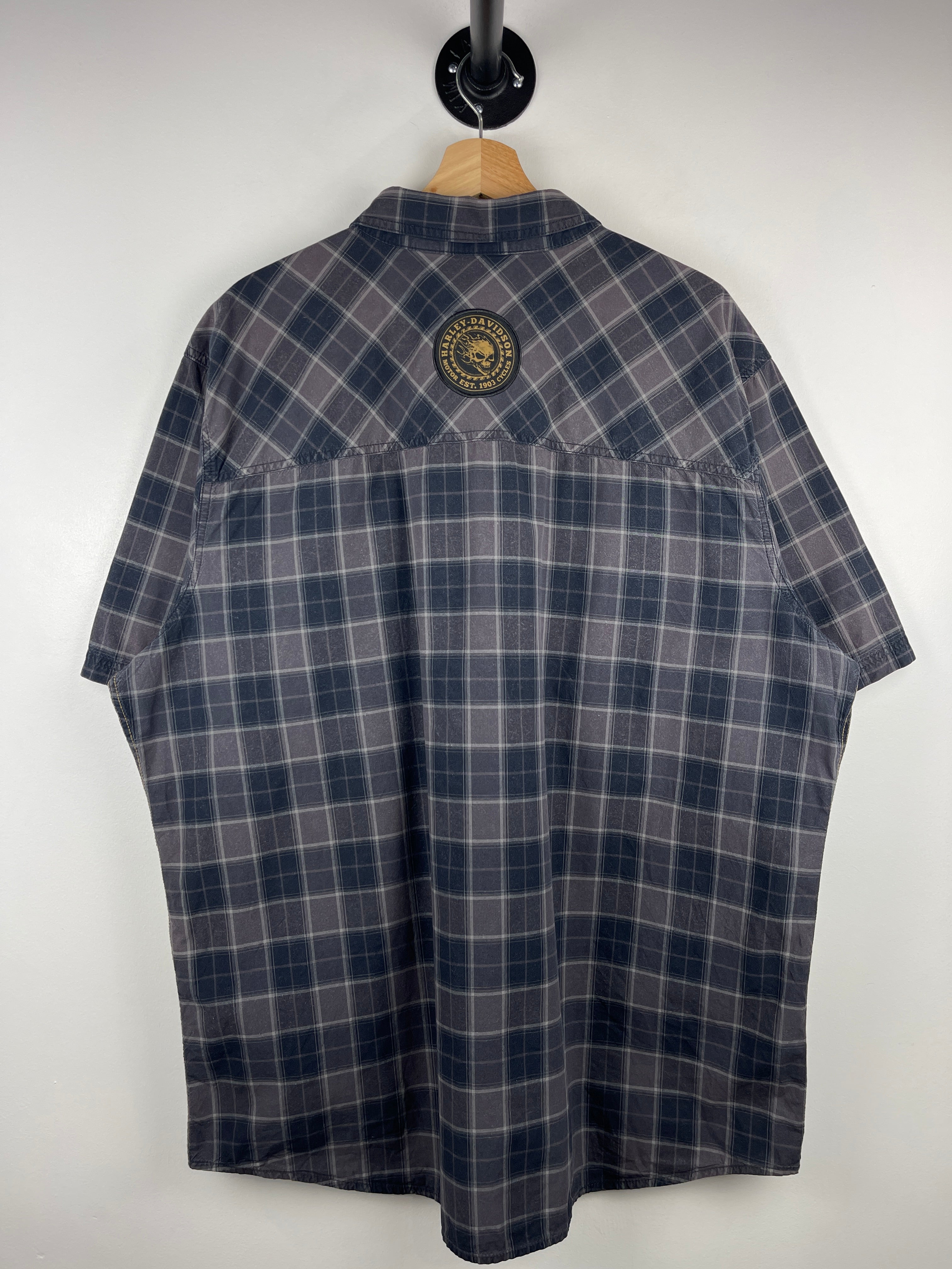 Vintage Harley Davidson Plaid Black & Grey Short Sleeve Button Up Shirt