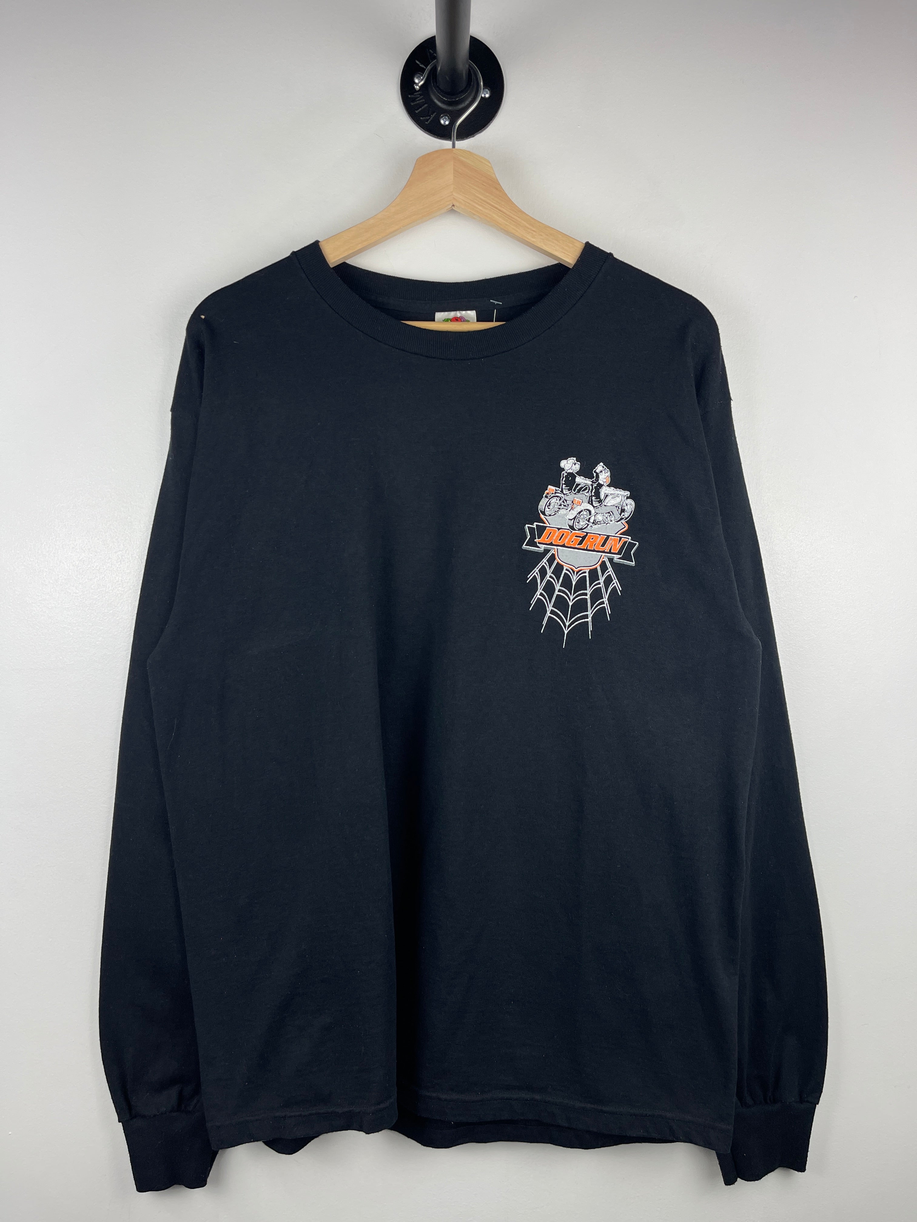 Vintage Dog Run Motorcycle Rally Spider Web Black Long Sleeve