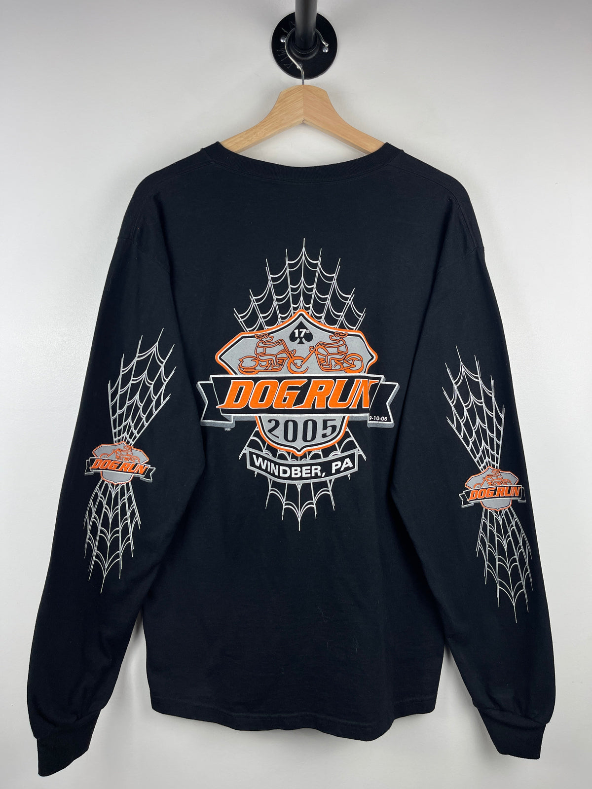 Vintage Dog Run Motorcycle Rally Spider Web Black Long Sleeve