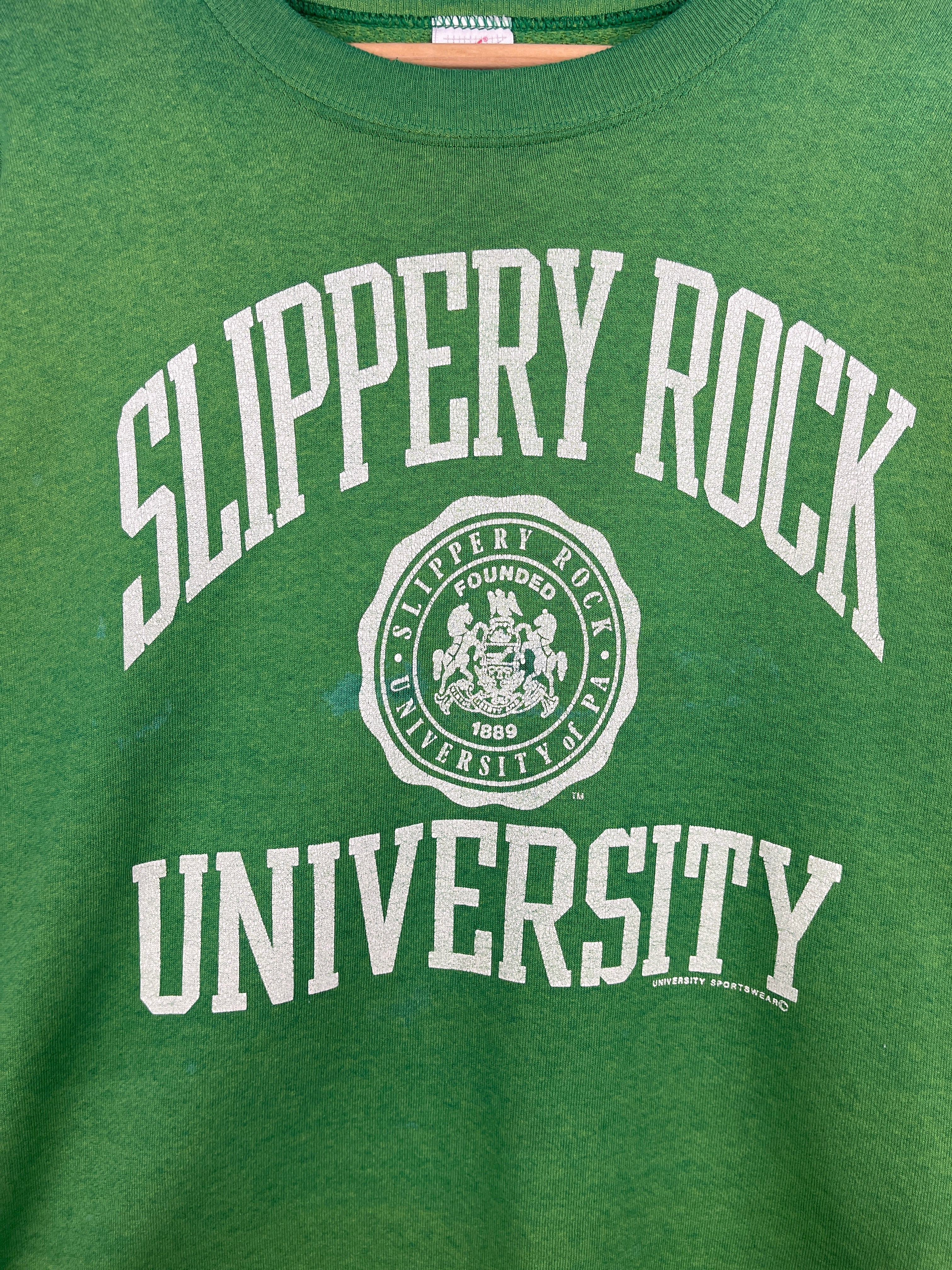 Vintage 90s Slippery Rock University Faded Green Crewneck