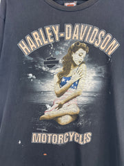 Vintage Harley Davidson Pin Up Girl Las Vegas Black Tee