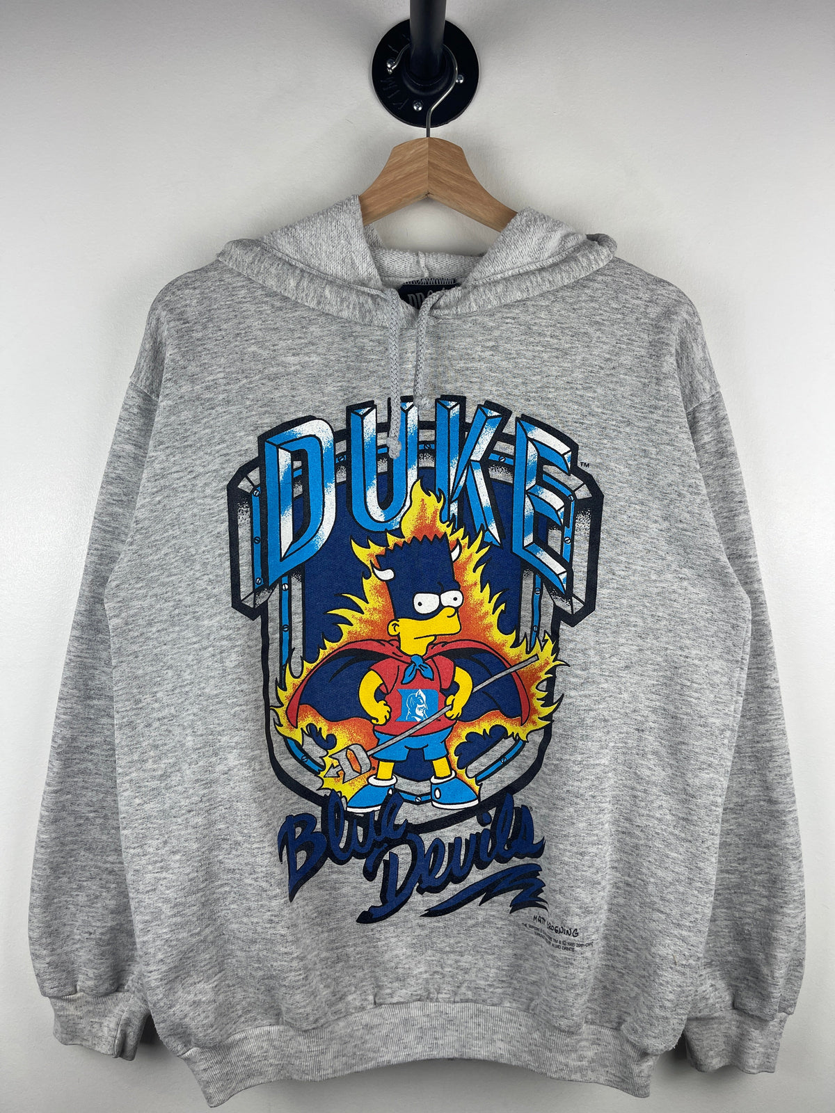 Vintage 90s The Simpsons Bart Simpson Duke Blue Devils University Grey Hoodie