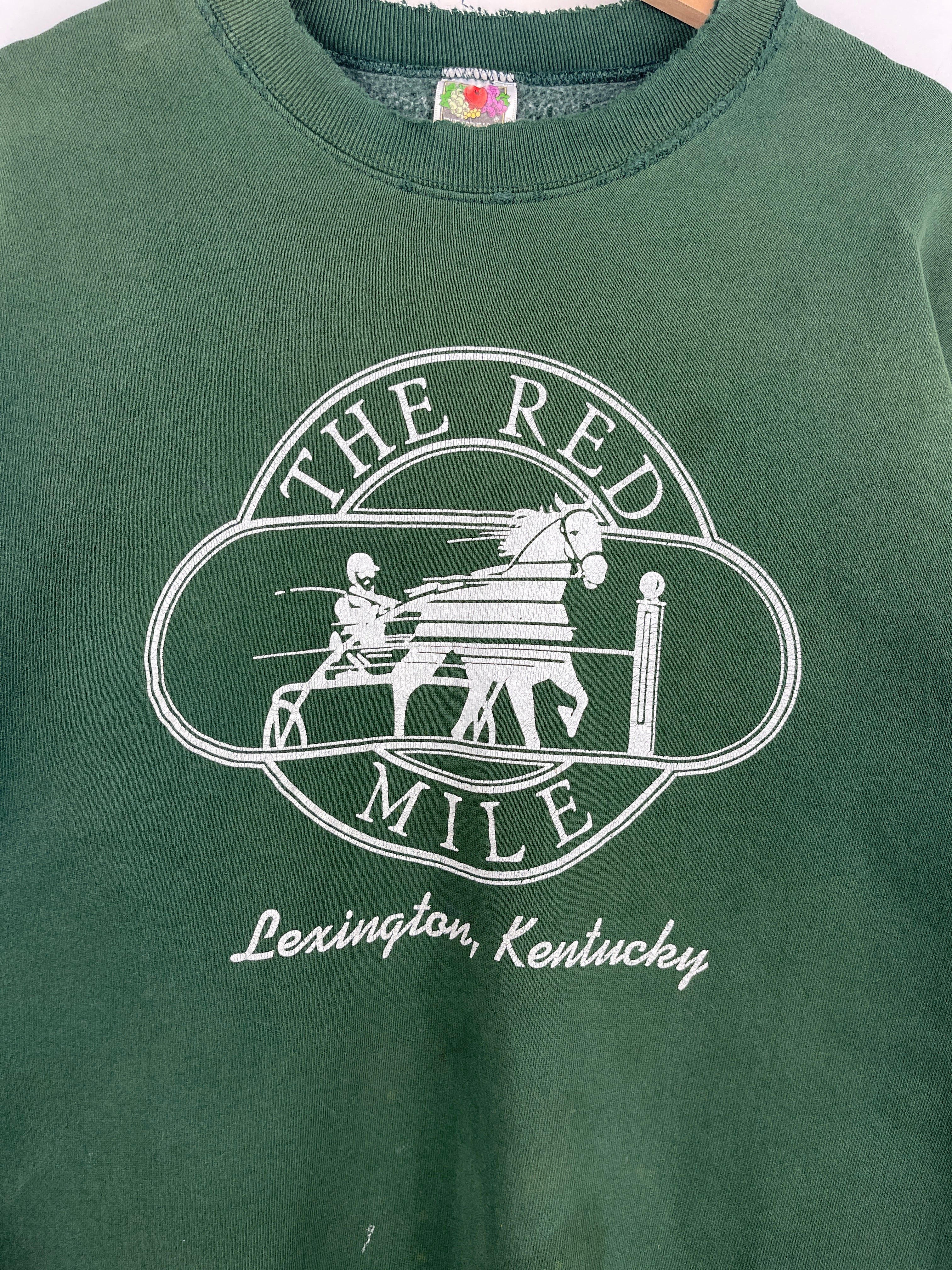 Vintage 90s The Red Mile Horse Riding Kentucky Thrashed Green Crewneck