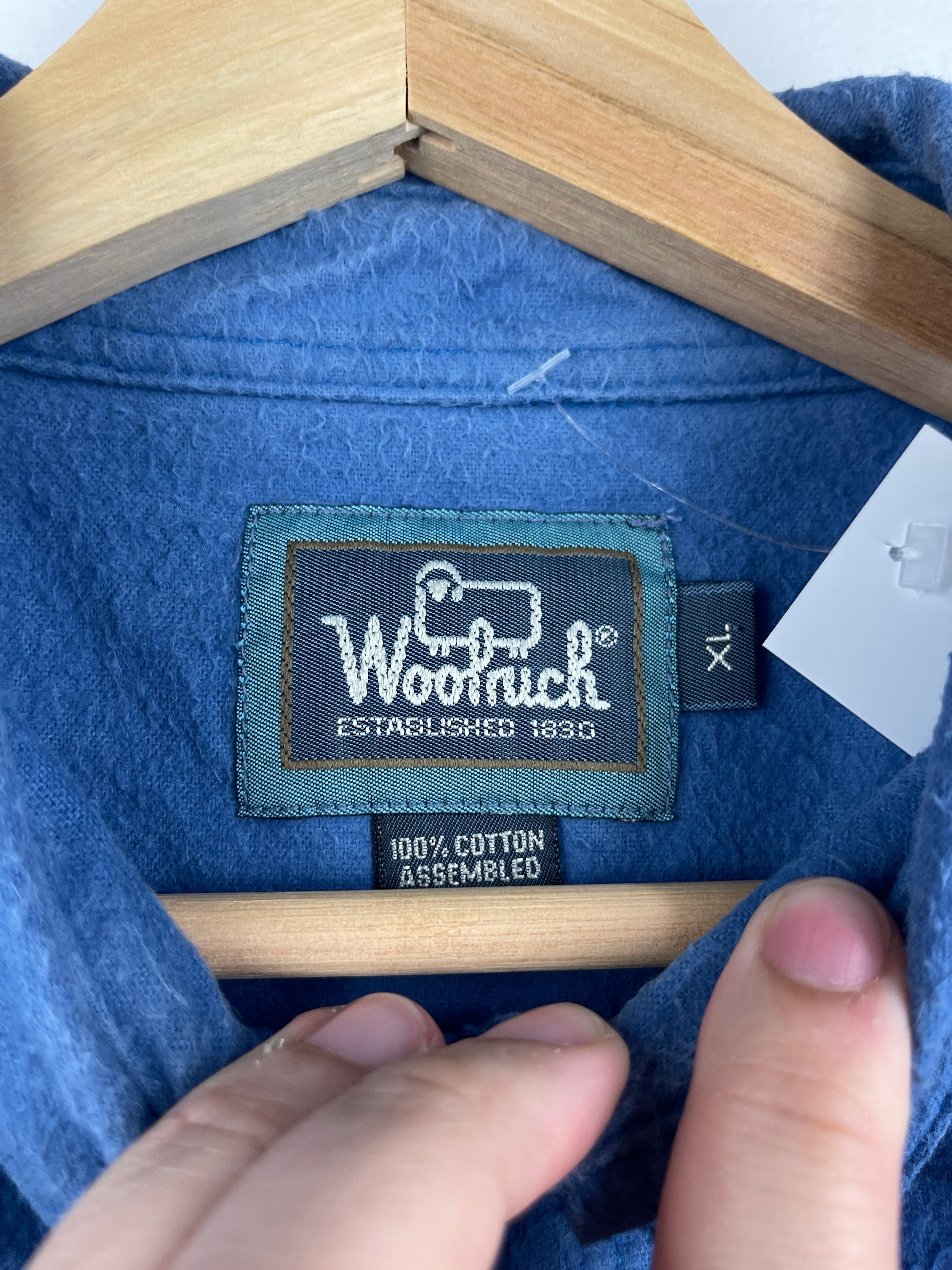 Vintage 90s Woolrich Blue Button Up Flannel Long Sleeve Shirt