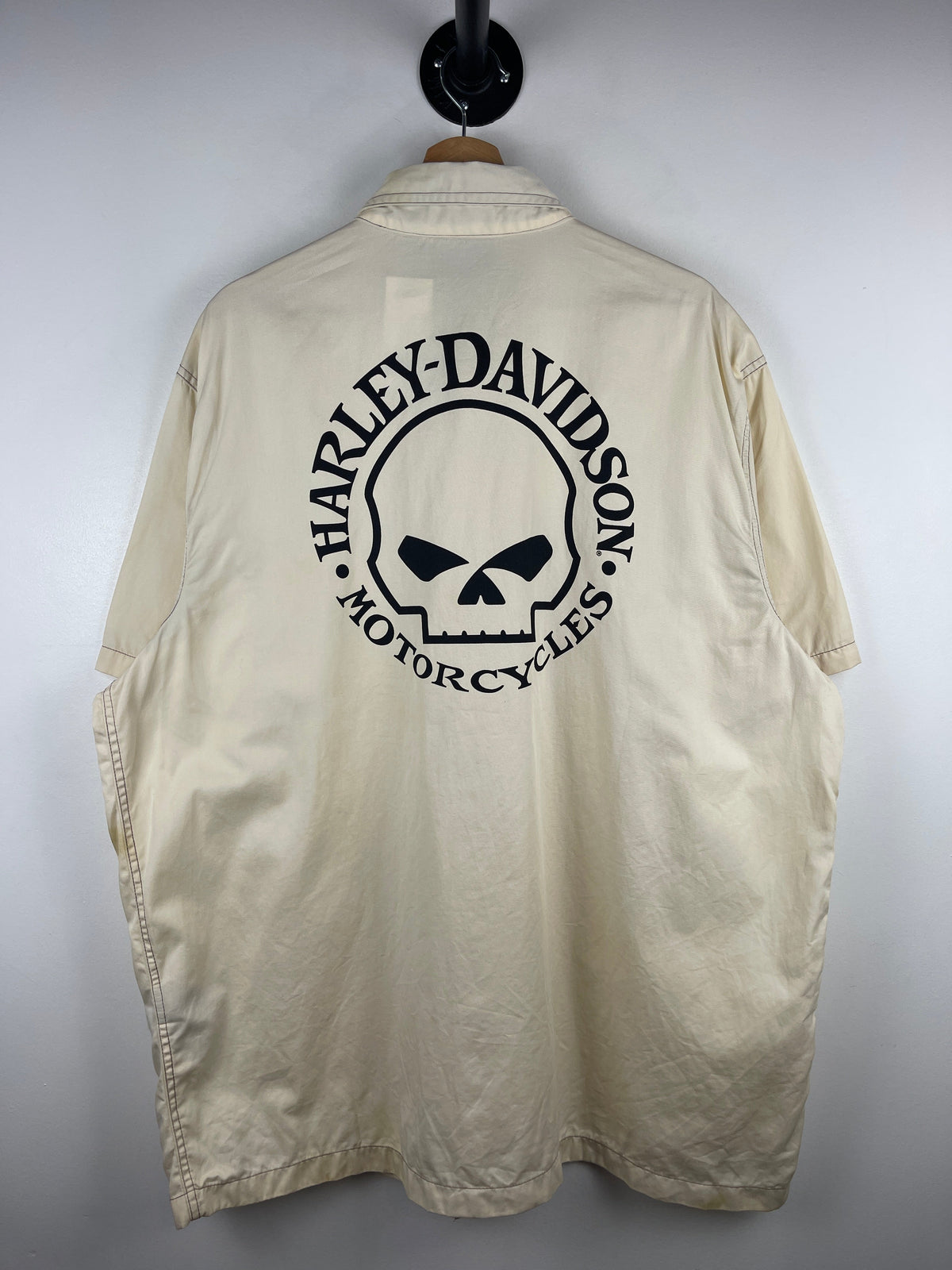 Vintage Harley Davidson Skull Cream Short Sleeve Button Up Shirt
