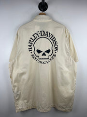 Vintage Harley Davidson Skull Cream Short Sleeve Button Up Shirt
