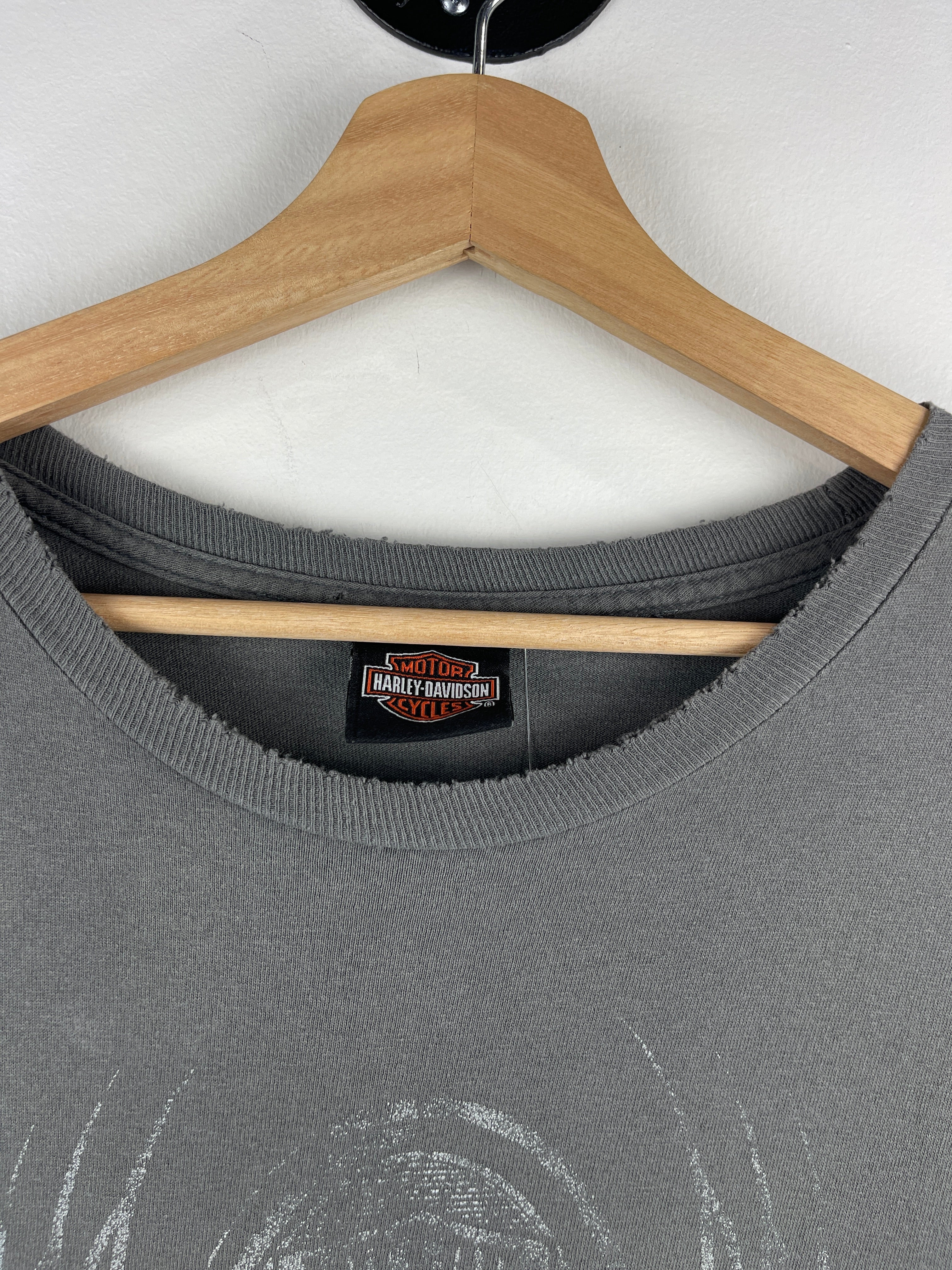 Vintage Harley Davidson Skull Upper Sandusky Ohio Grey Tee