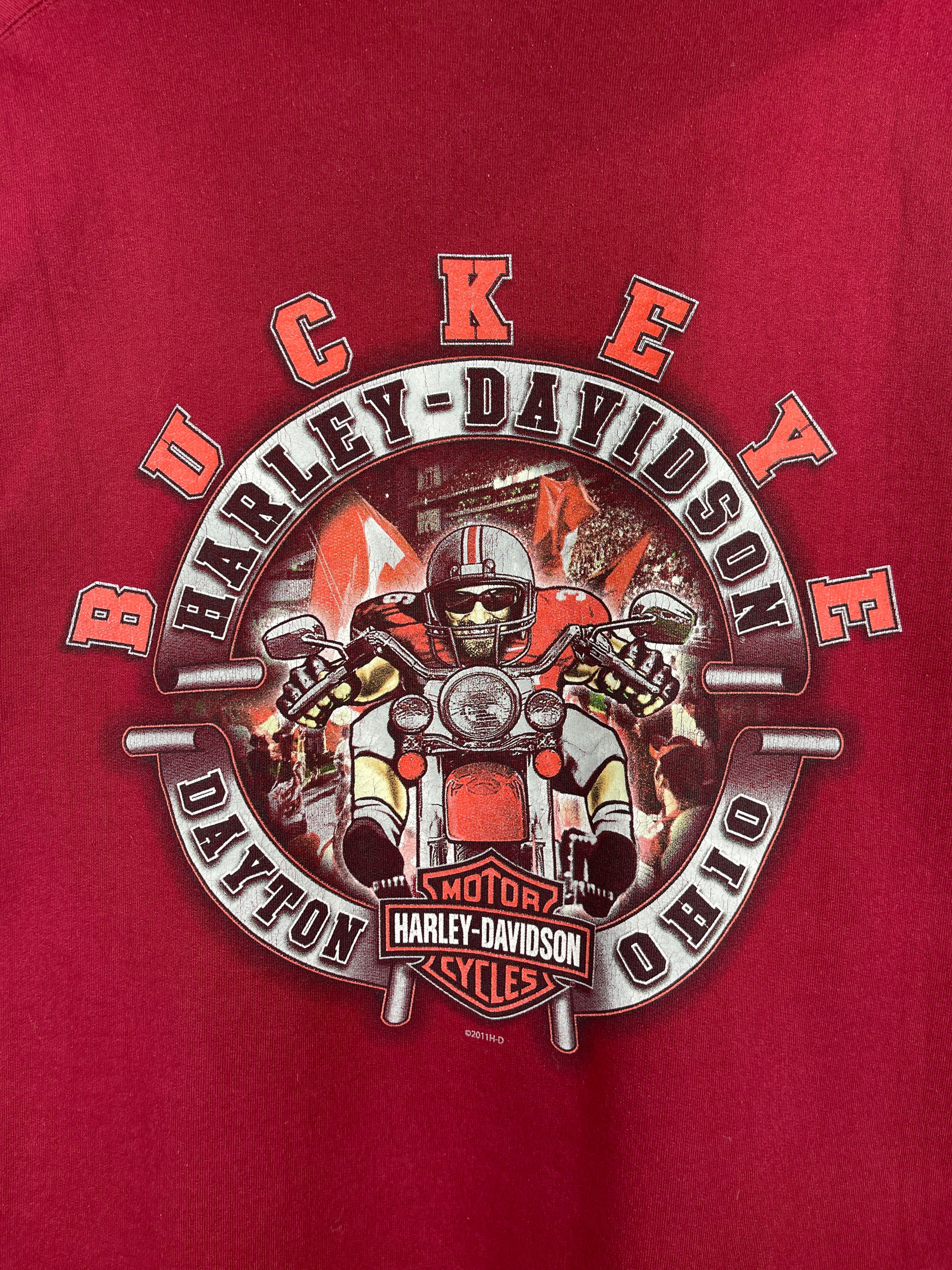 Vintage Harley Davidson Ohio State Buckeyes Football Red Hoodie