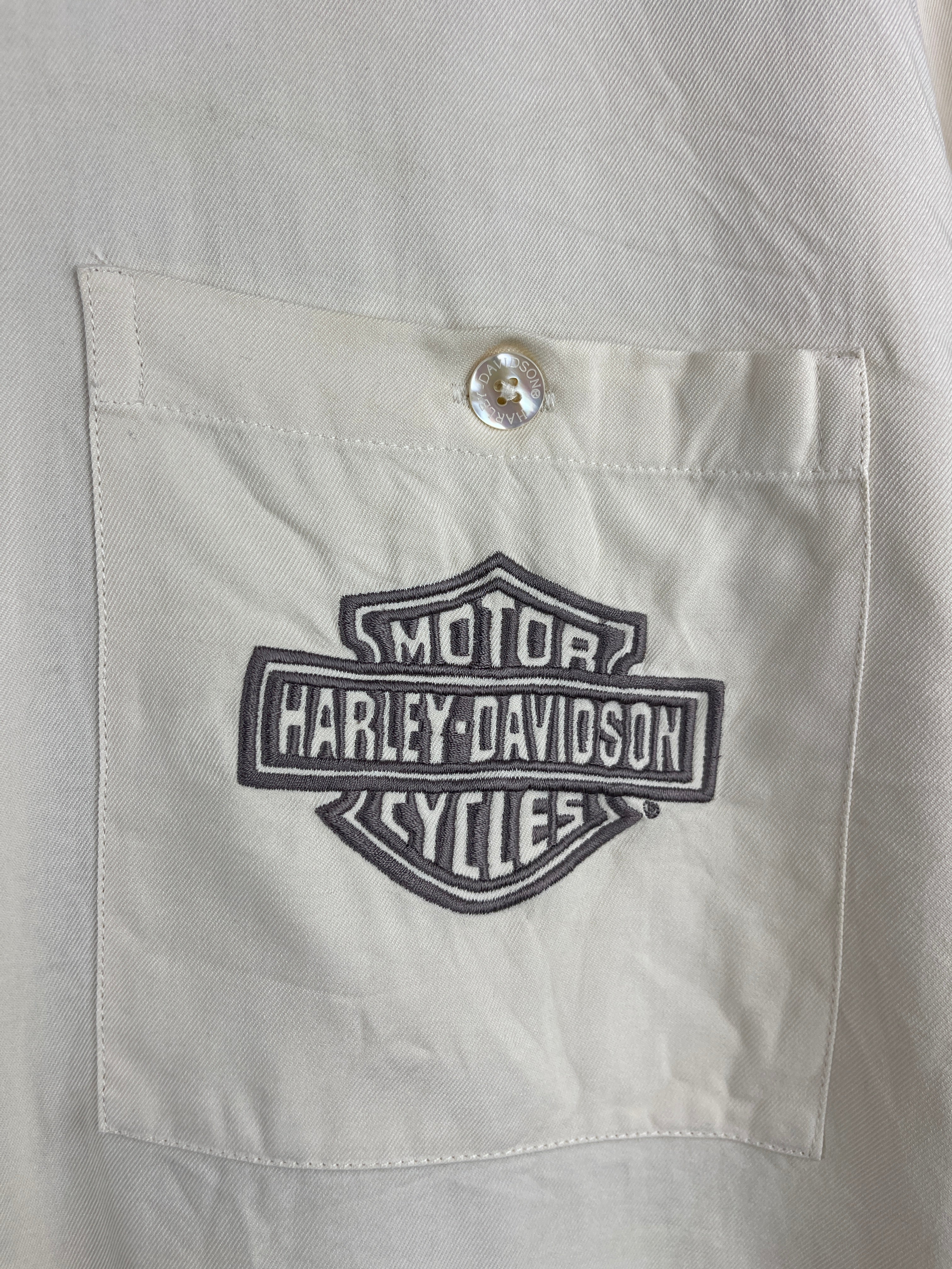 Vintage Harley Davidson Chrome Sweet Chrome Barb Wire Silk Short Sleeve Button Up Shirt