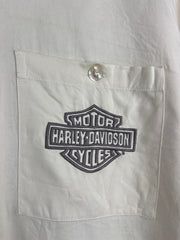 Vintage Harley Davidson Chrome Sweet Chrome Barb Wire Silk Short Sleeve Button Up Shirt