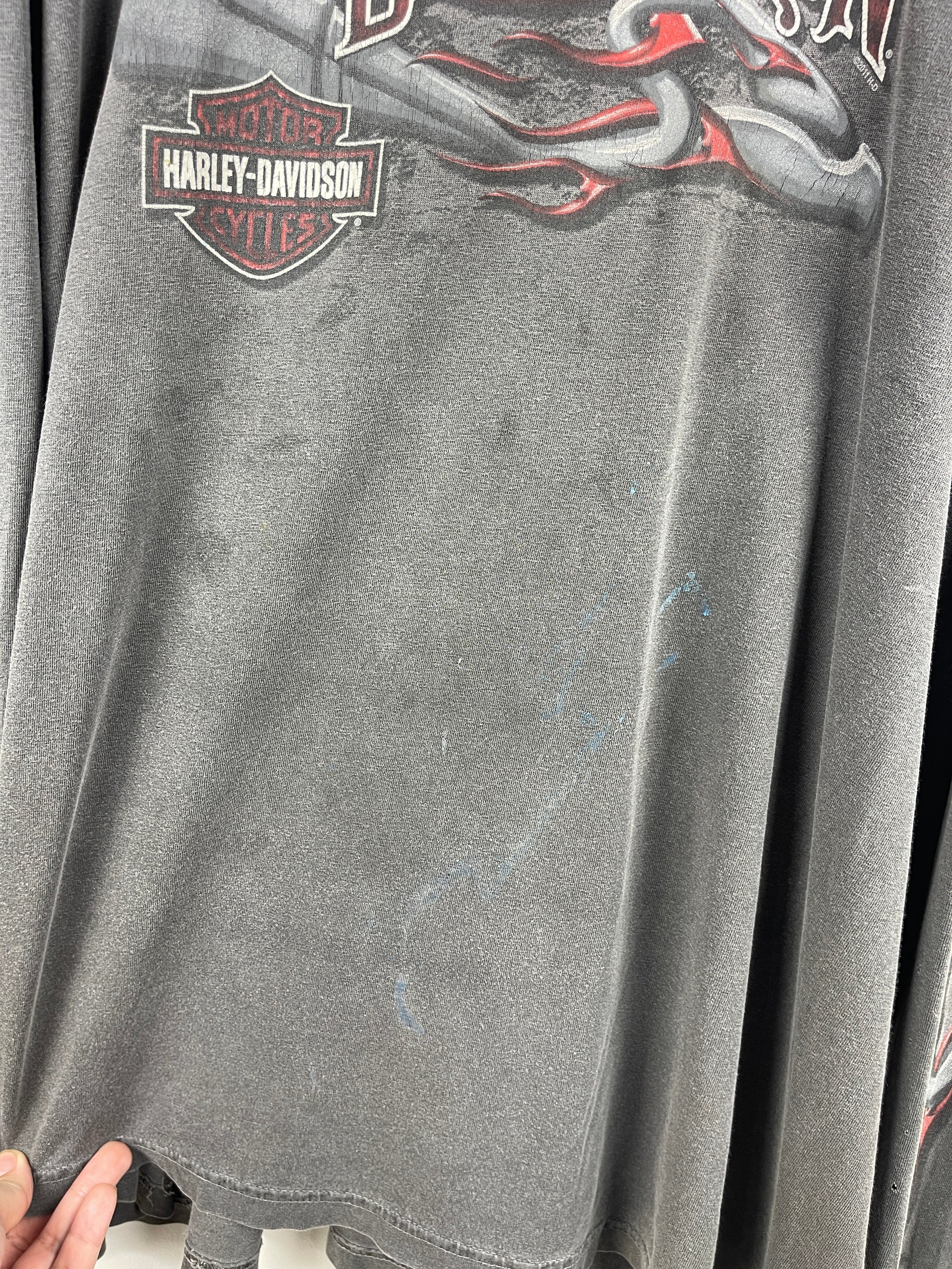Vintage Harley Davidson Flames Tribal Indianapolis Indiana Dark Grey Long Sleeve