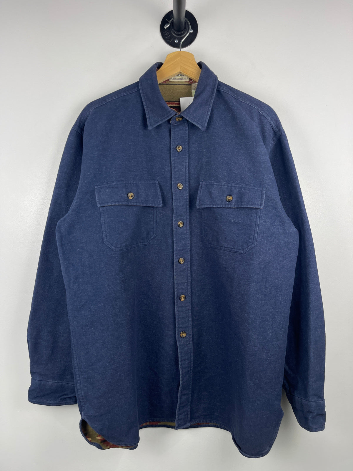 Vintage LL Bean Aztec Lined Navy Button Up Long Sleeve Shirt