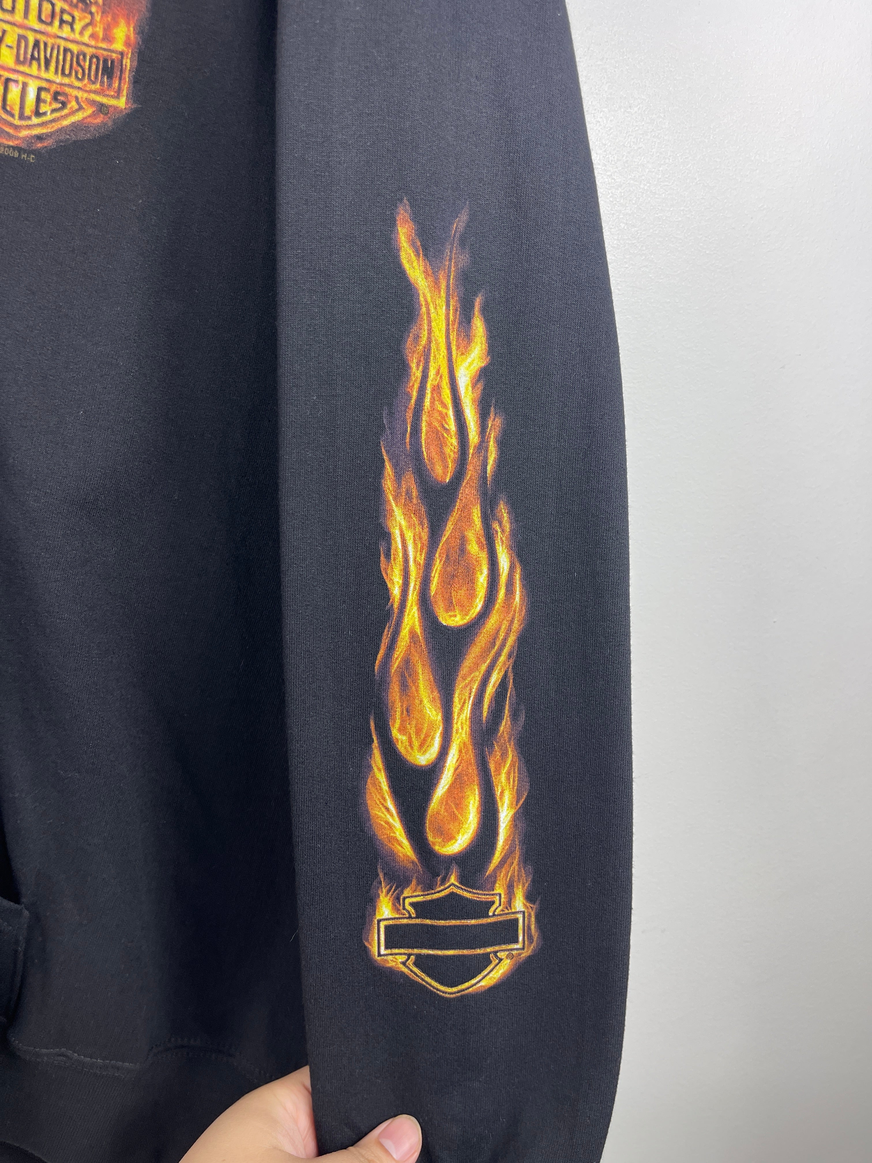 Vintage Harley Davidson Flames Eagle Black Zip Up Hoodie