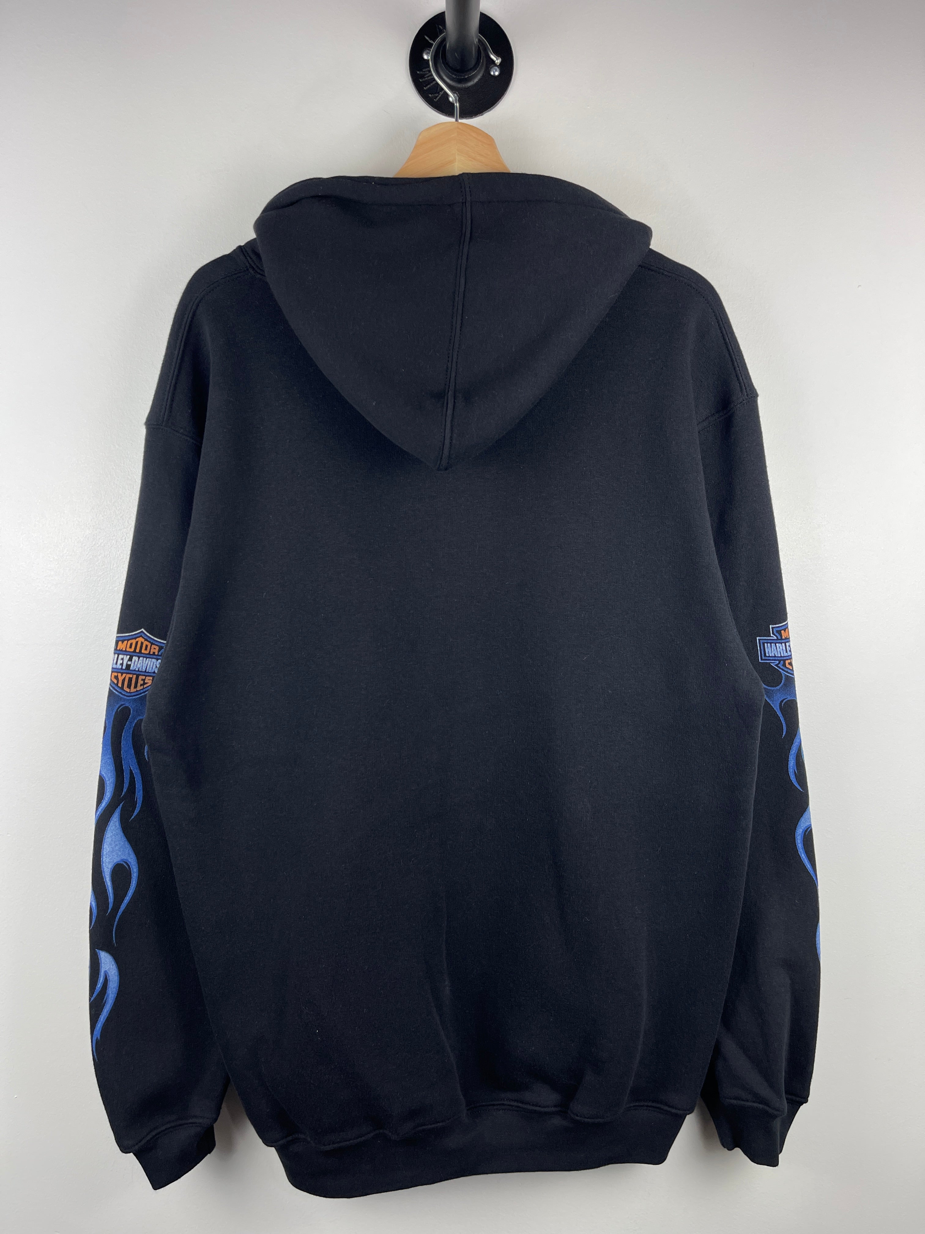 Vintage Harley Davidson Blue Flames Eagle Black Zip Up Hoodie