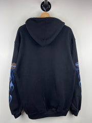 Vintage Harley Davidson Blue Flames Eagle Black Zip Up Hoodie