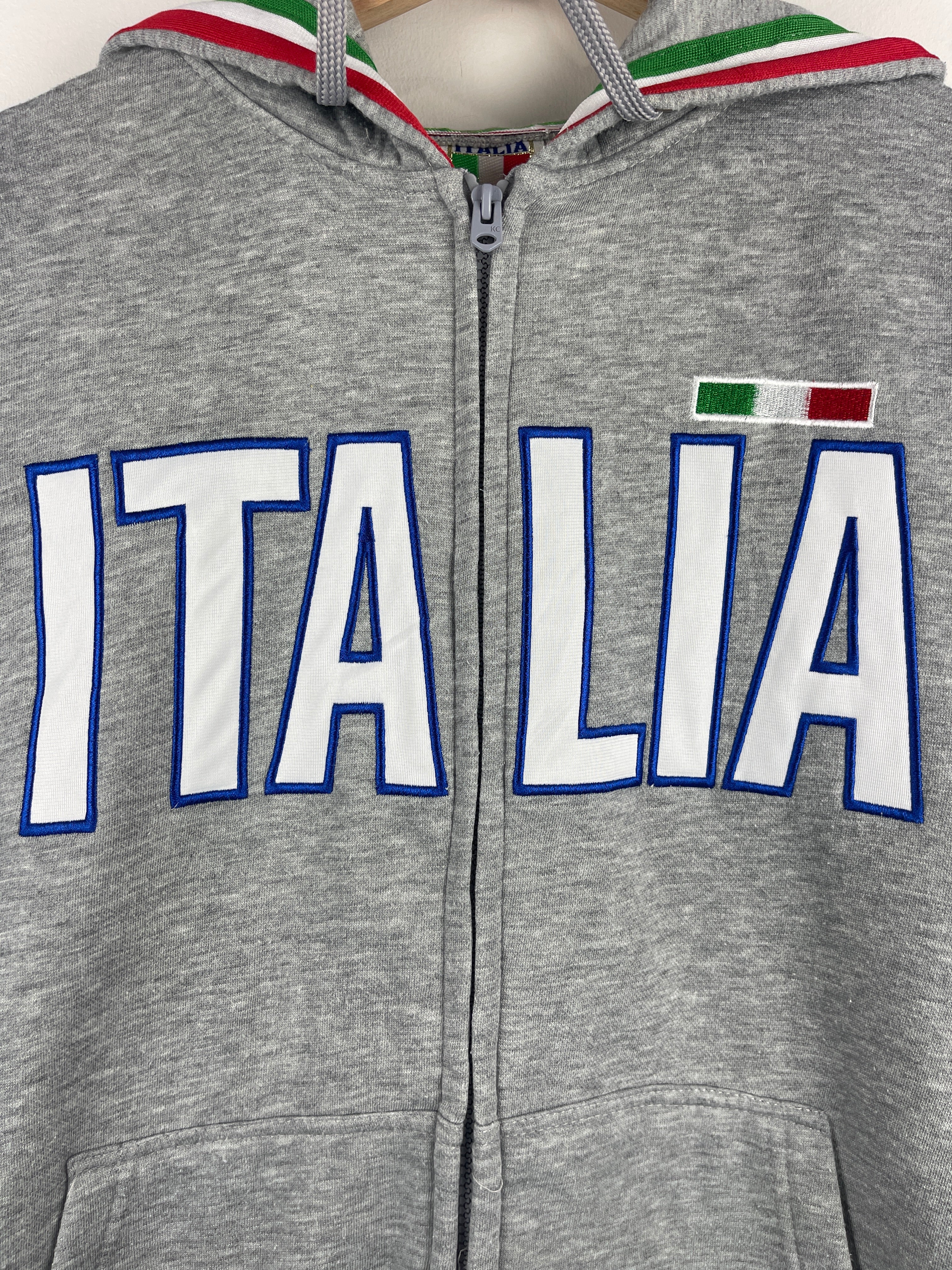 Vintage Italy Italia Embroidered Grey Zip Up Hoodie