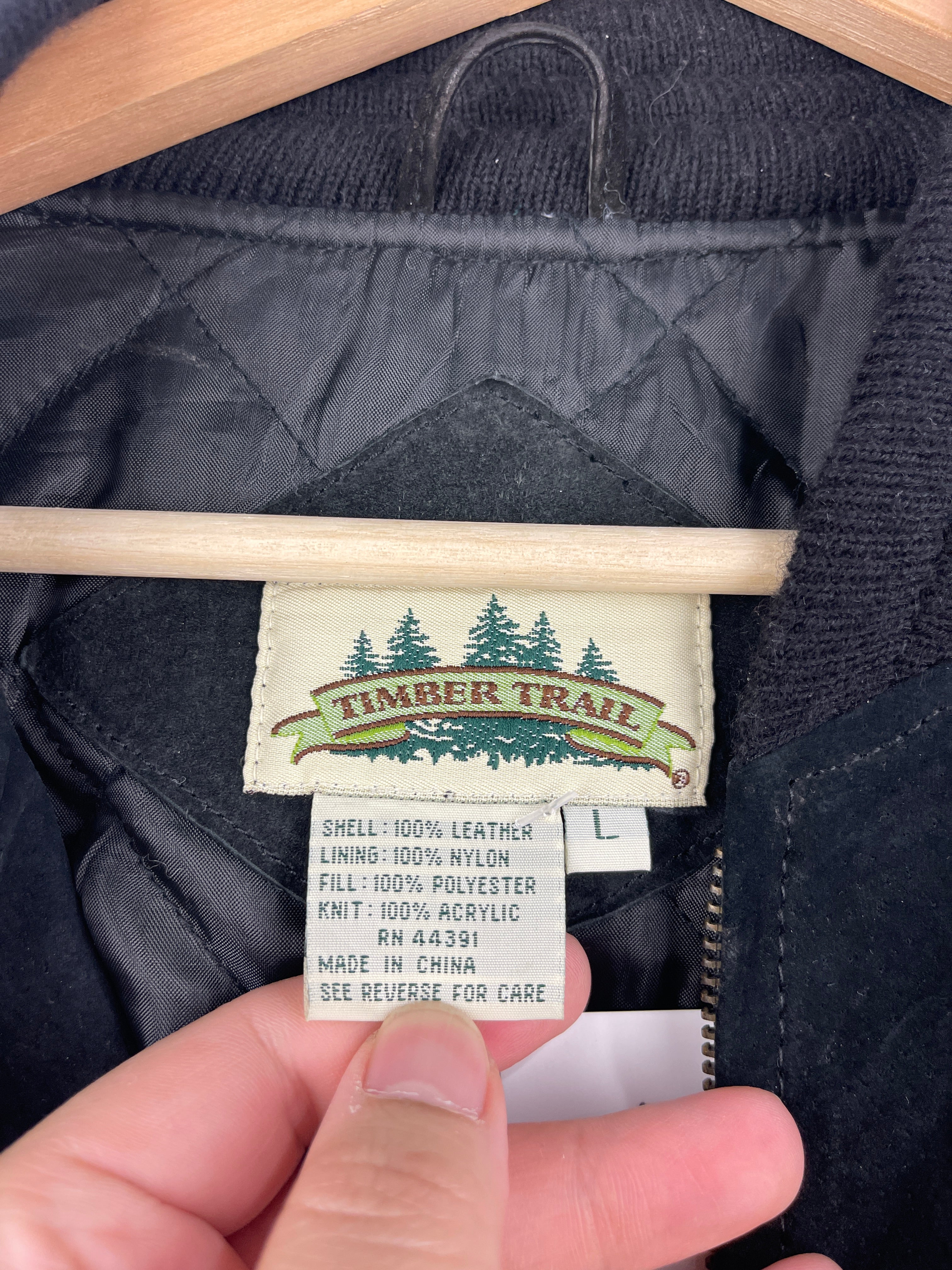 Vintage 90s Timber Trail Black Leather Suede Bomber Jacket