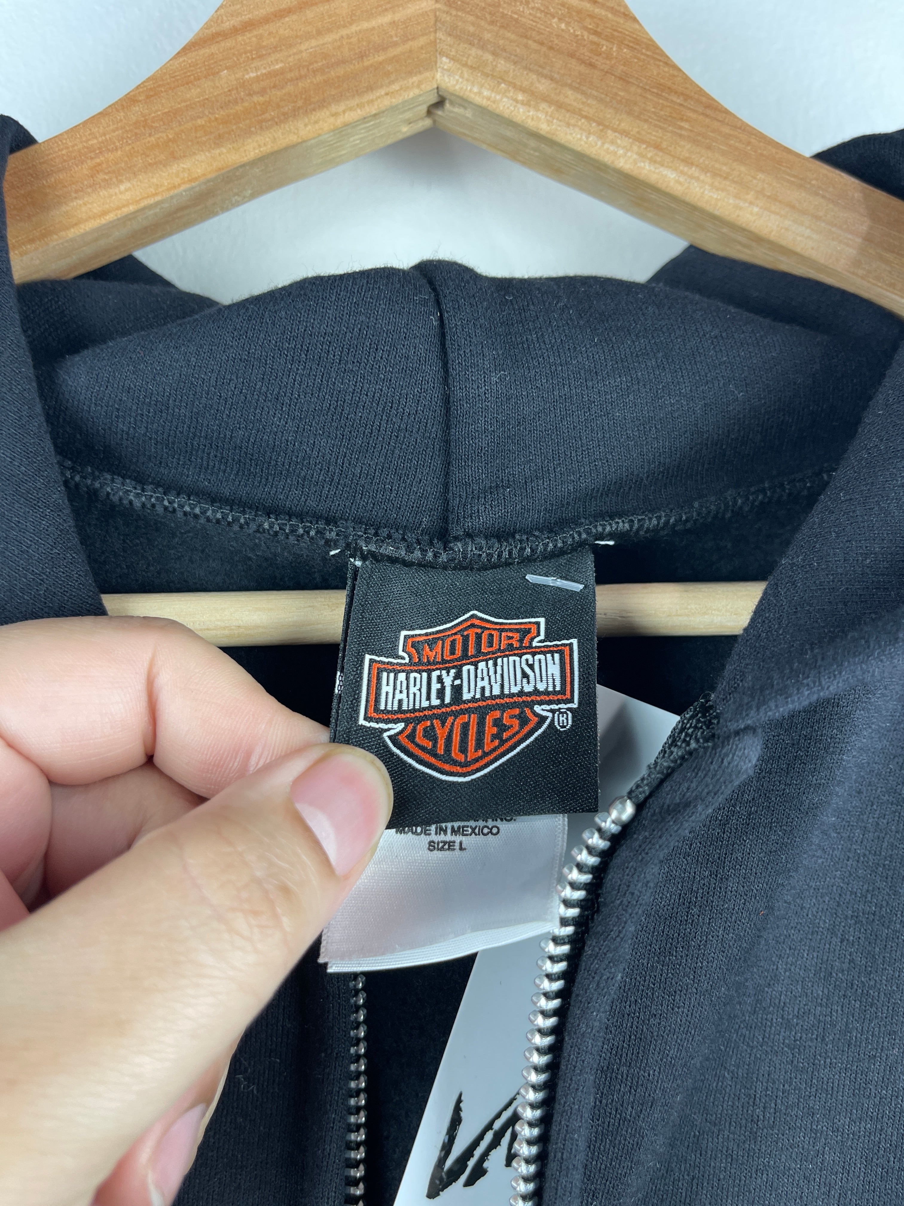Vintage Harley Davidson Flames Eagle Black Zip Up Hoodie