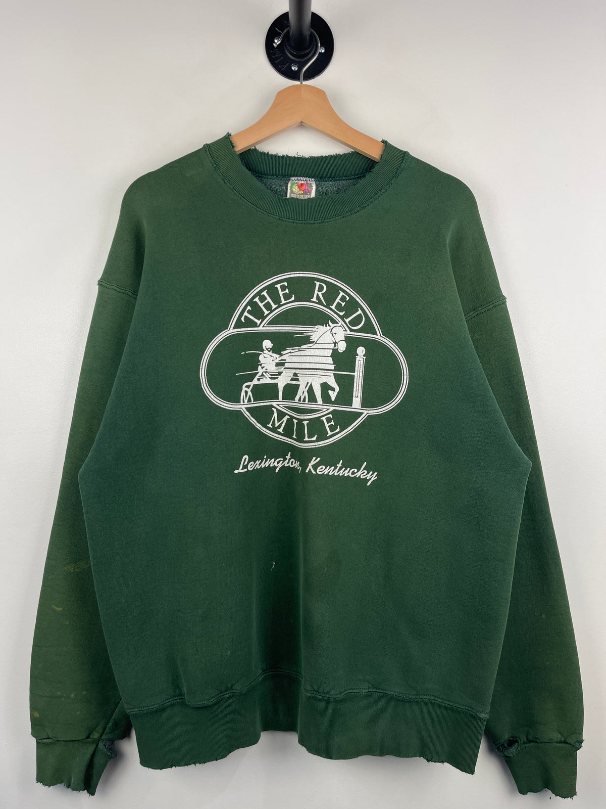 Vintage 90s The Red Mile Horse Riding Kentucky Thrashed Green Crewneck
