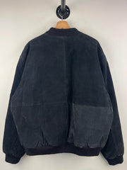 Vintage 90s Timber Trail Black Leather Suede Bomber Jacket