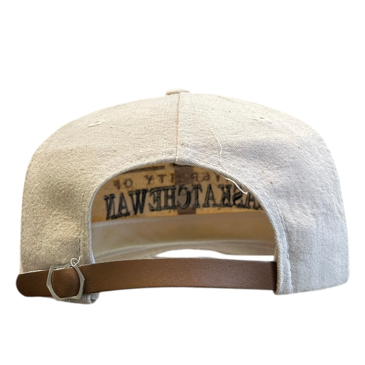 Vintage 90s University Of Saskatchewan Beige Leather Strapback Hat