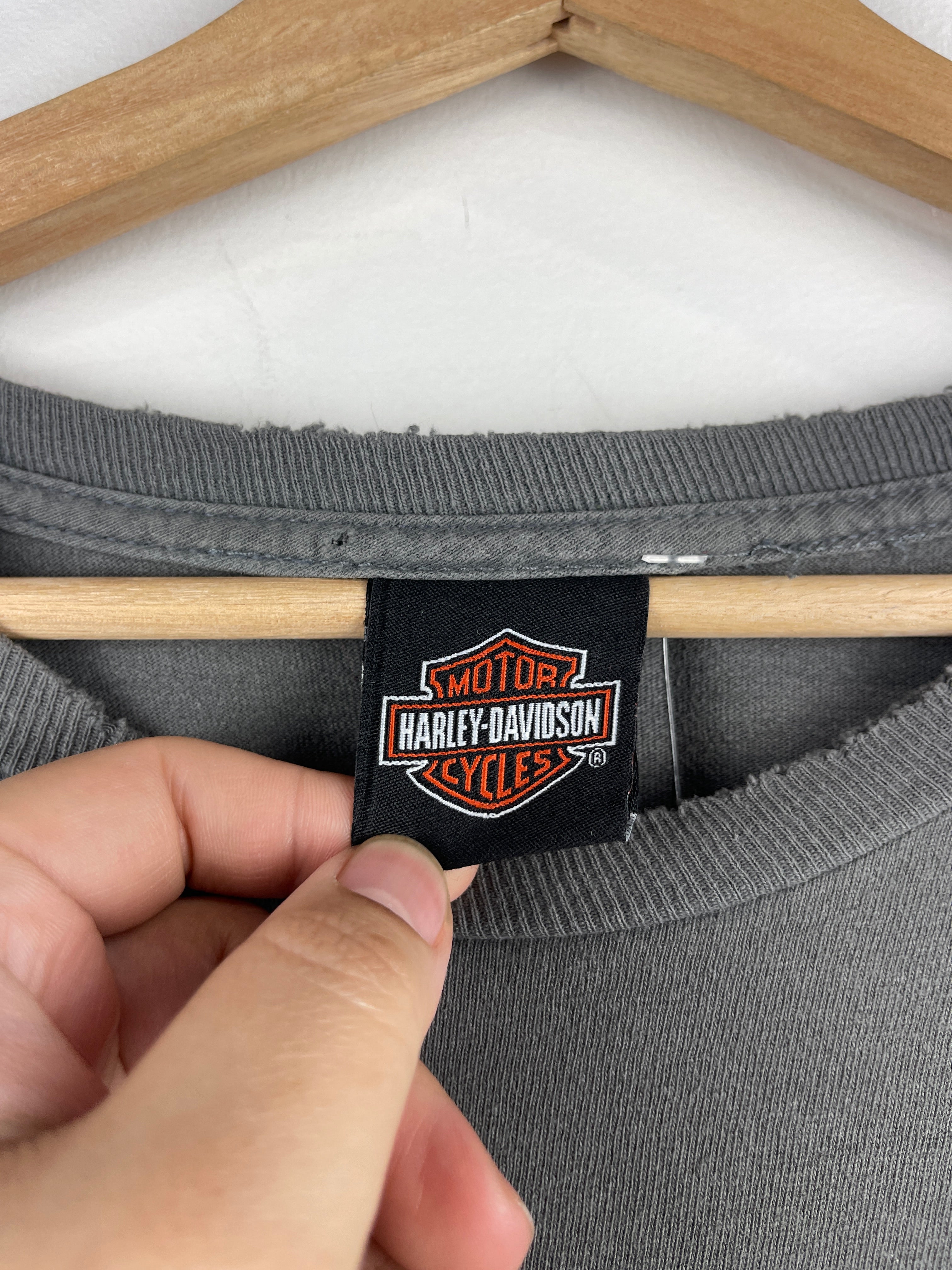 Vintage Harley Davidson Skull Upper Sandusky Ohio Grey Tee