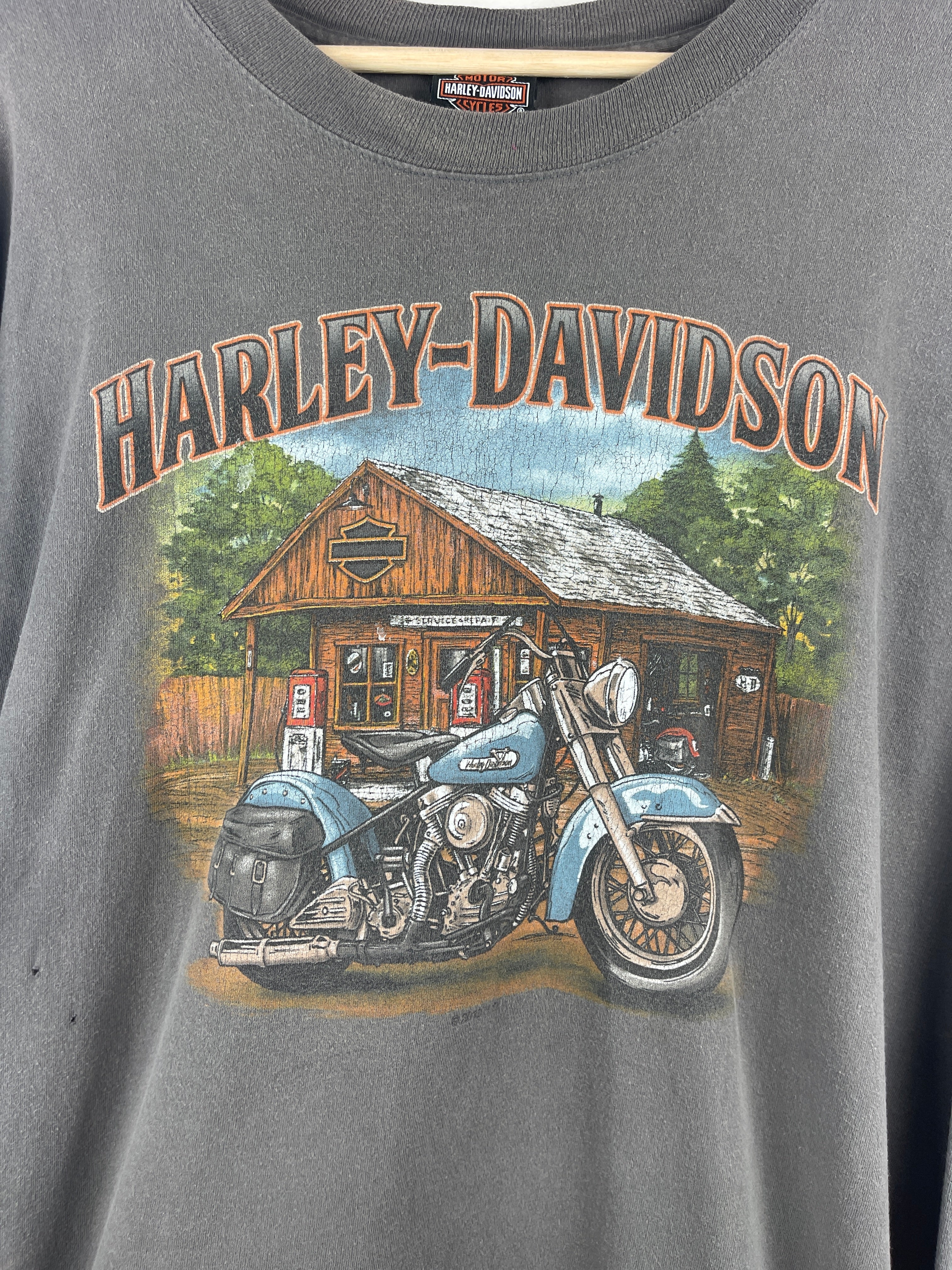 Vintage Harley Davidson Gas Station New York Grey Long Sleeve