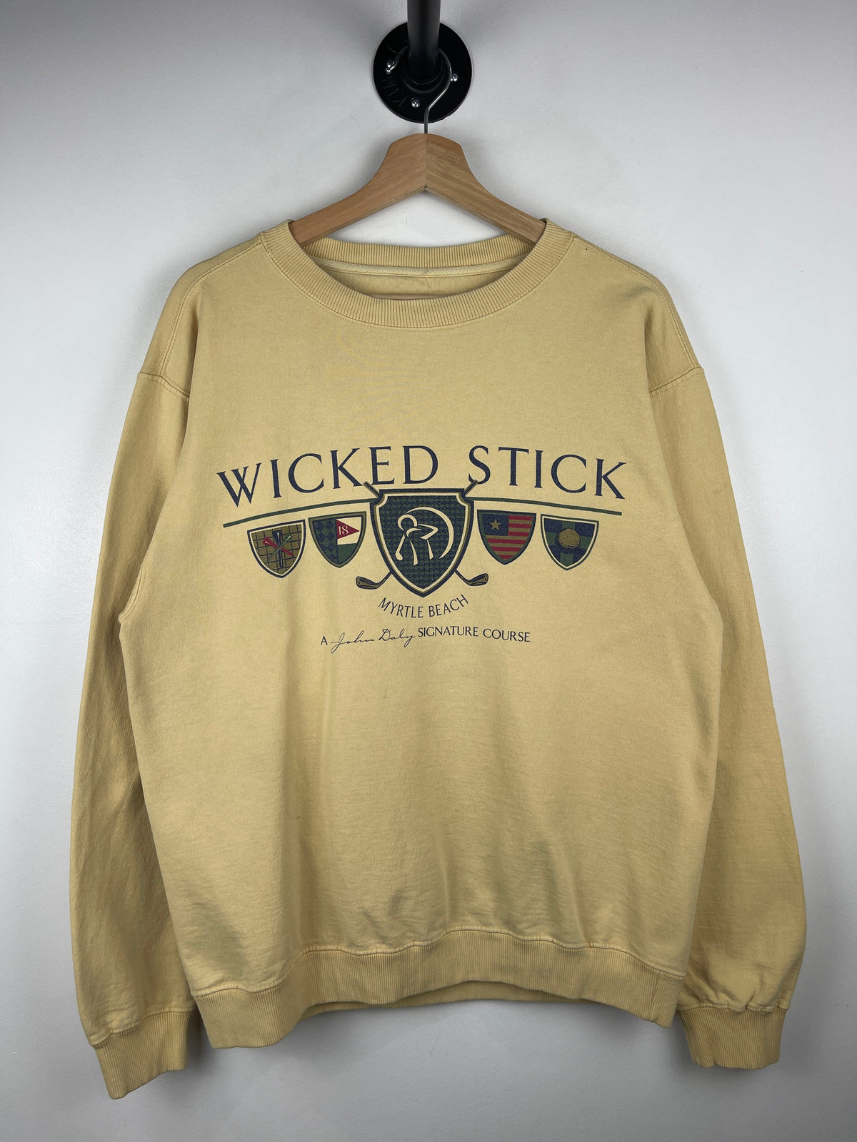 Vintage 90s Wicked Stick Myrtle Beach John Daley Golf Course Yellow Crewneck