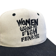 Vintage 90s Women Want Me Fish Fear Me White Snapback Hat