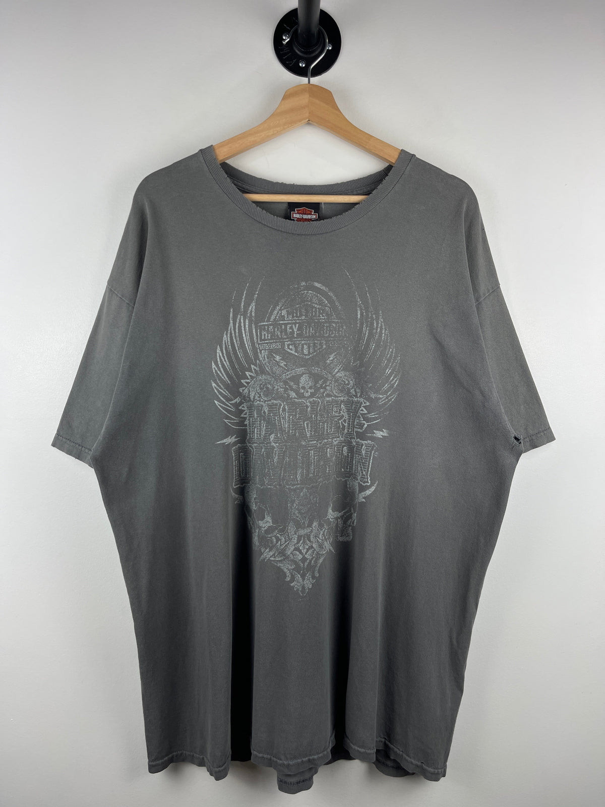 Vintage Harley Davidson Skull Upper Sandusky Ohio Grey Tee