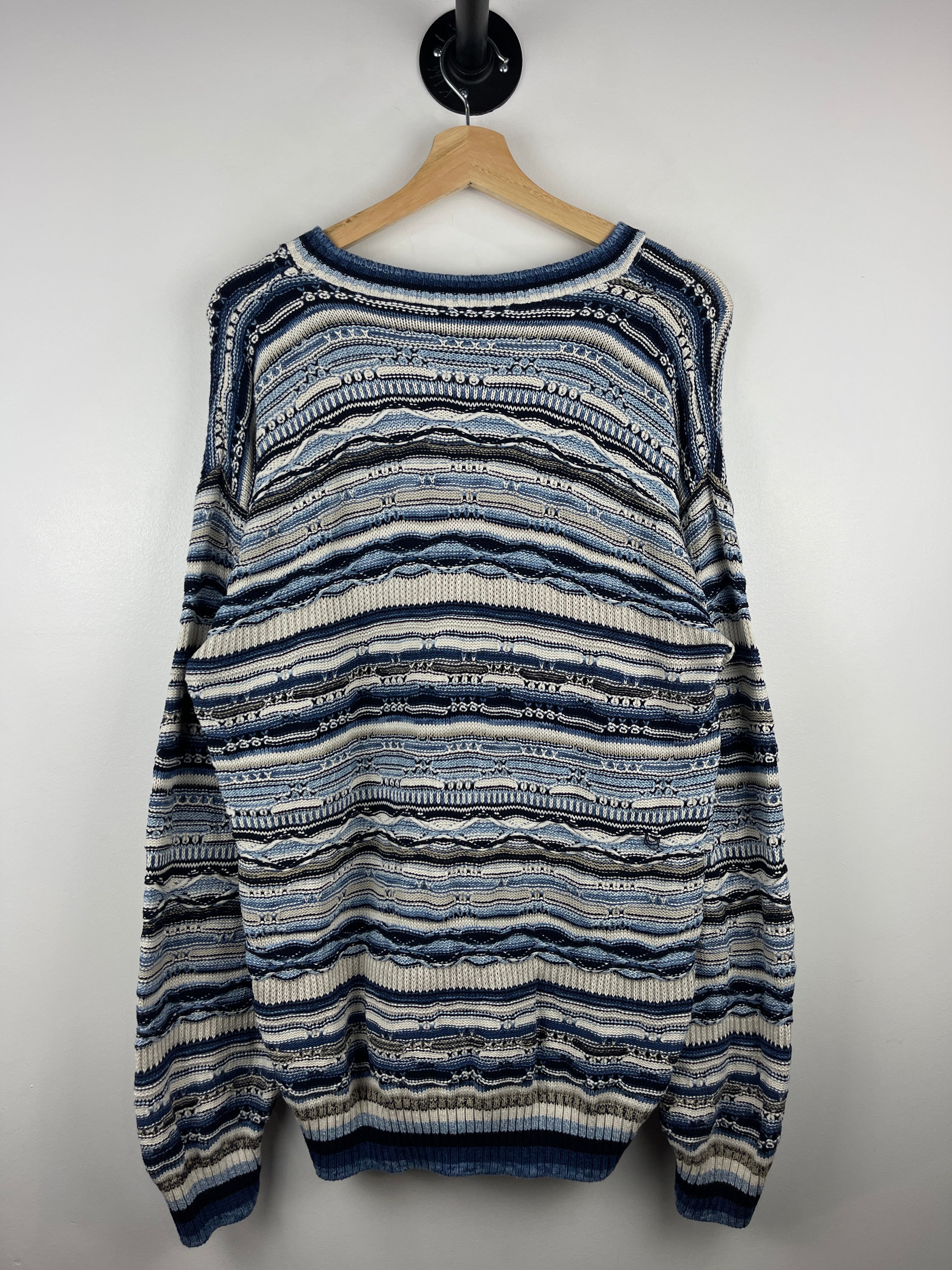 Vintage Jantzen 3D Knit Blue & White Sweater
