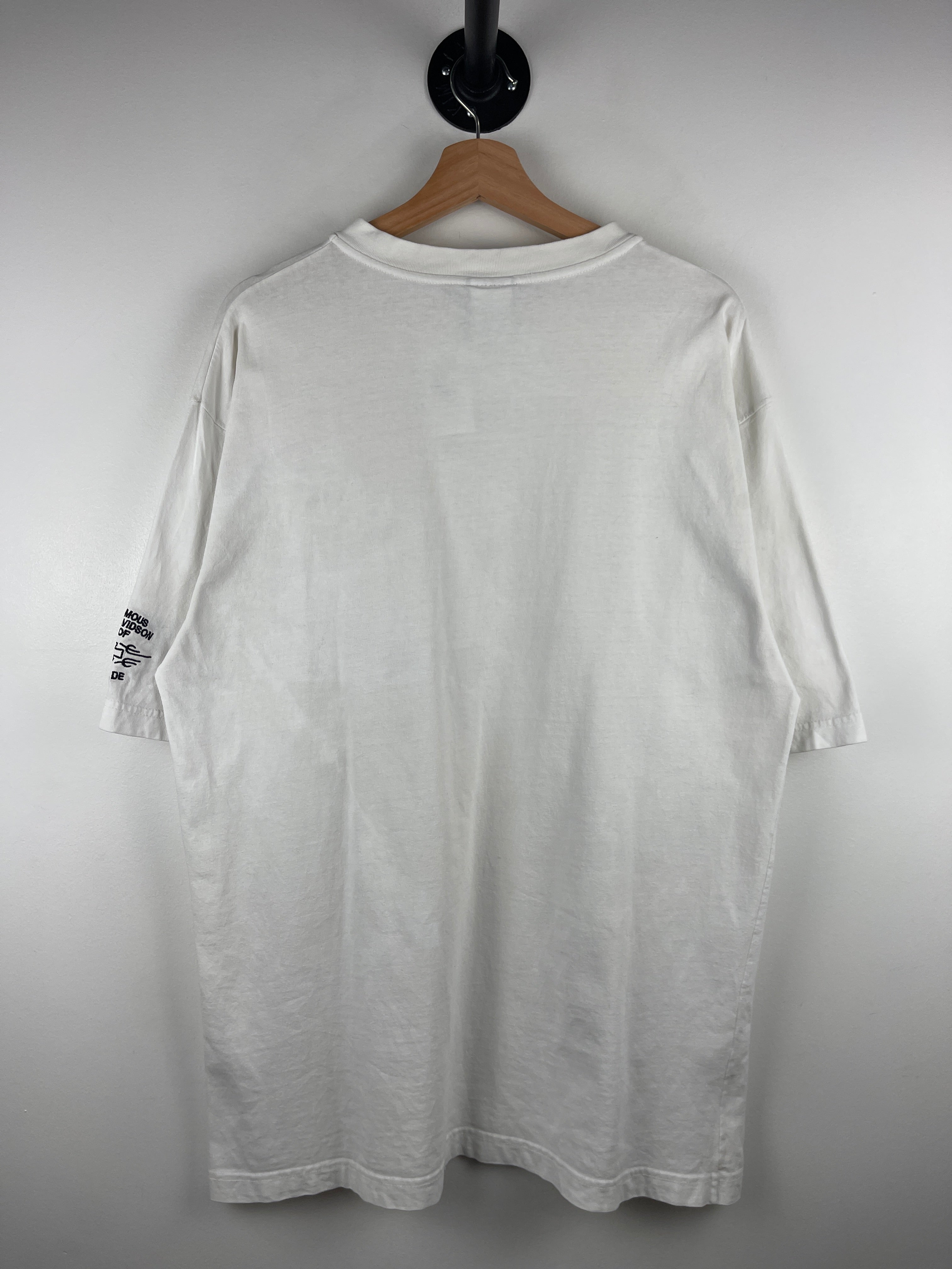 Vintage Harley Davidson Flaming Skull Delaware Embroidered White Henley Tee
