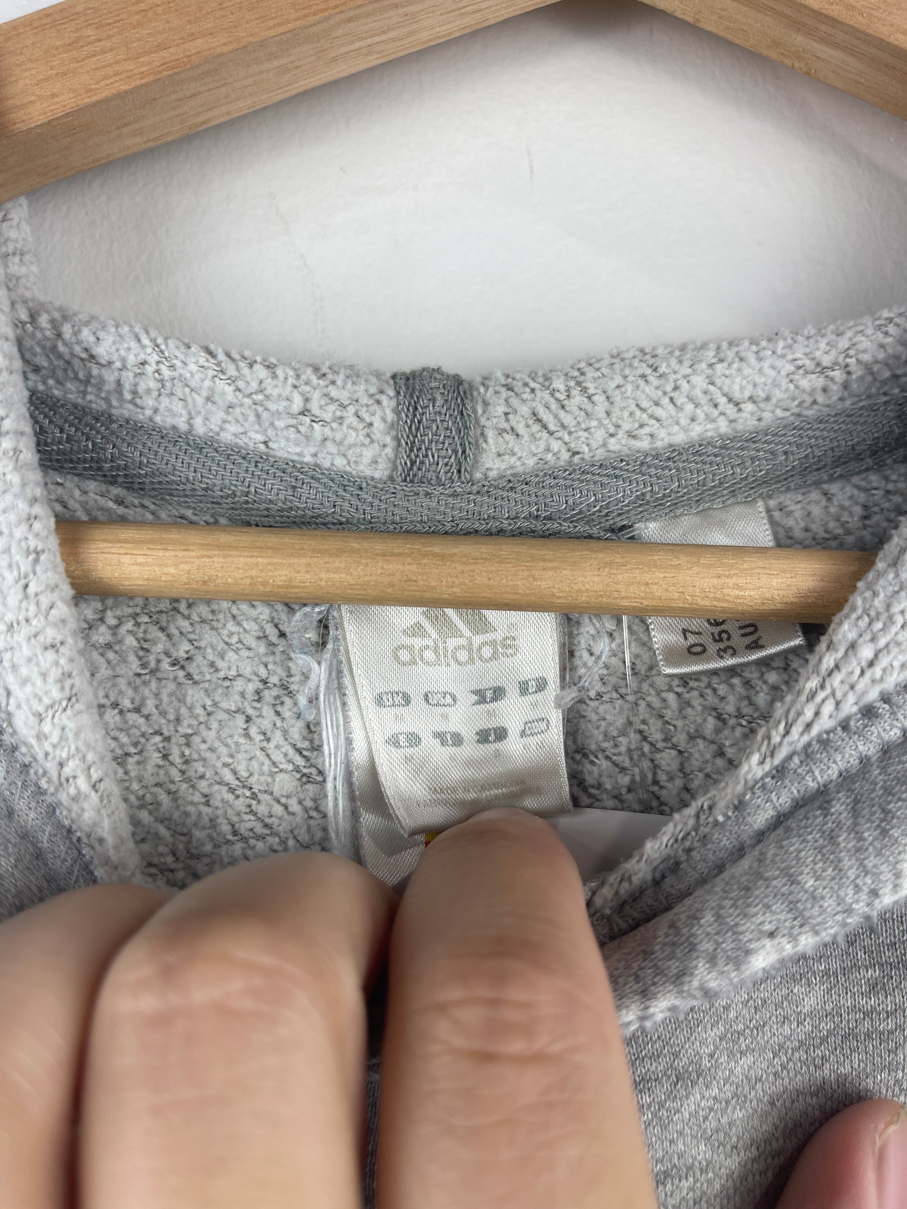 Vintage Adidas 3 Stripe Thrashed Grey Hoodie