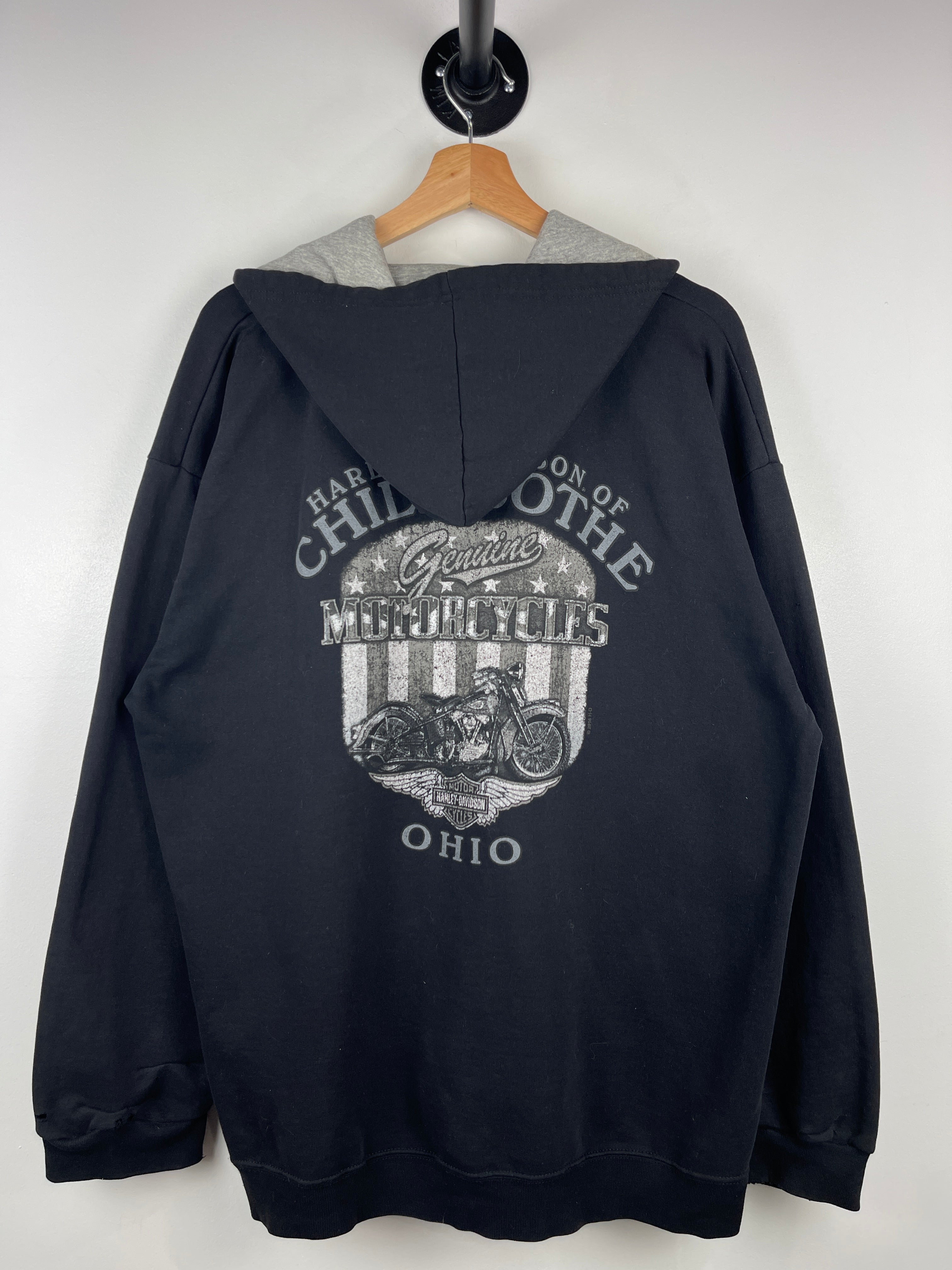 Vintage Harley Davidson Ohio Thrashed Black Zip Up Hoodie