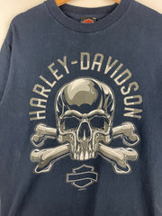 Vintage Harley Davidson Skull Decatur Illinois Navy Tee