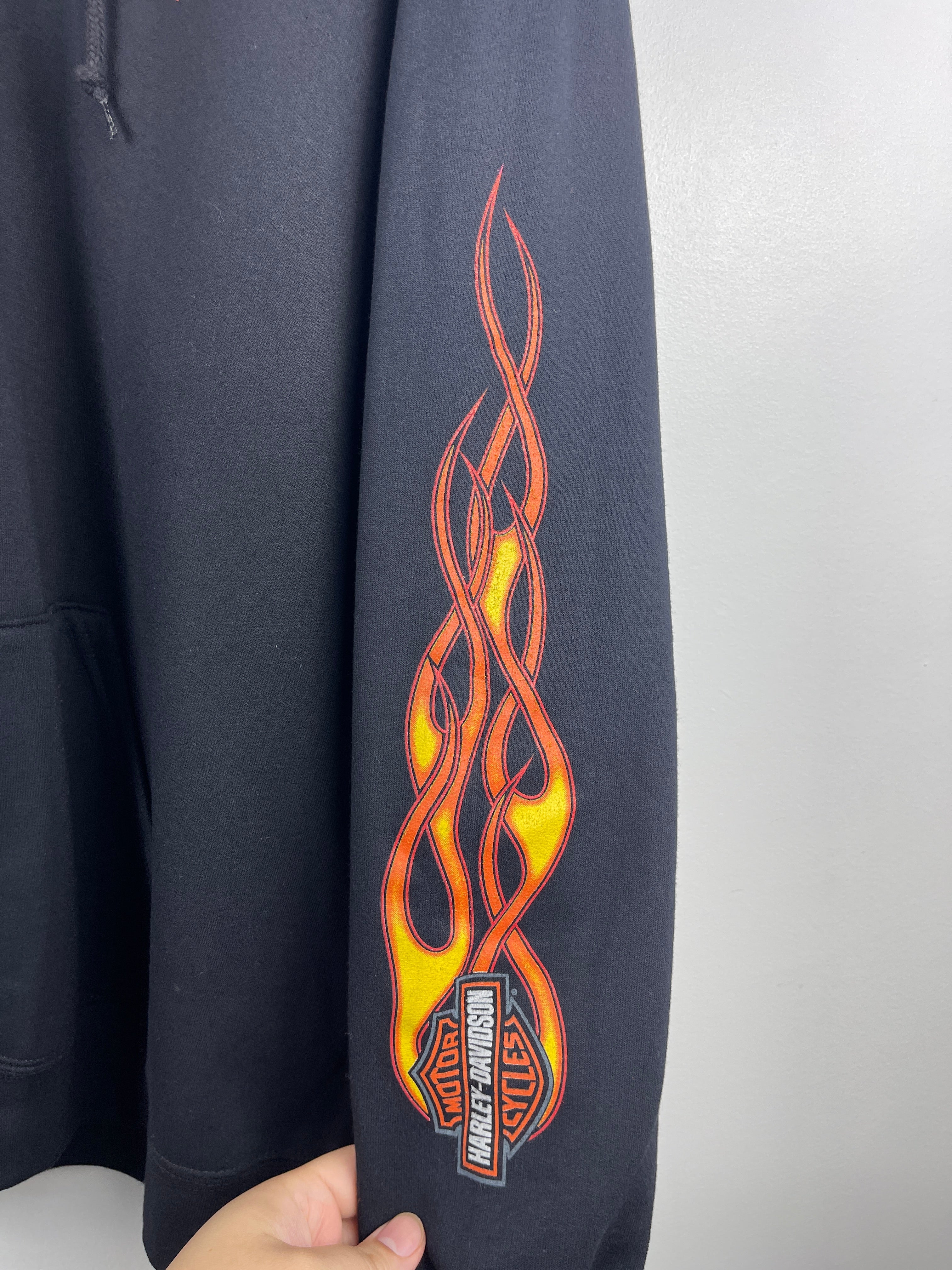 Vintage Harley Davidson Flames Black Zip Up Hoodie