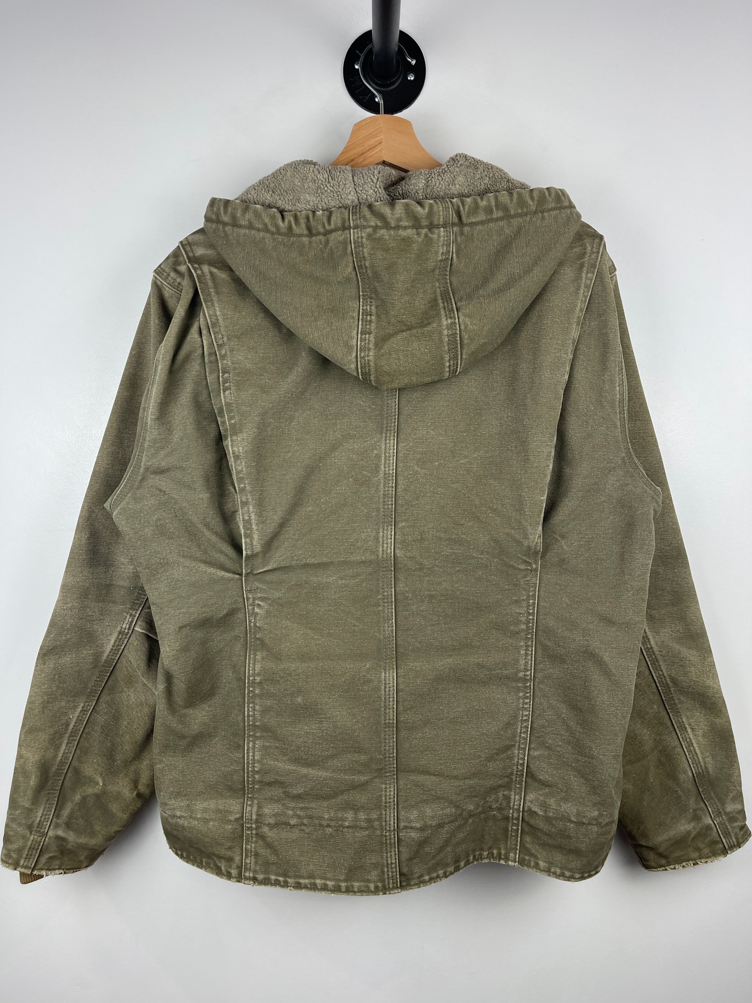 Vintage Carhartt Detroit Sherpa Lined Olive Green Hooded Work Jacket WJ141 LOV