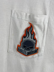 Vintage Harley Davidson Flaming Skull Delaware Embroidered White Henley Tee