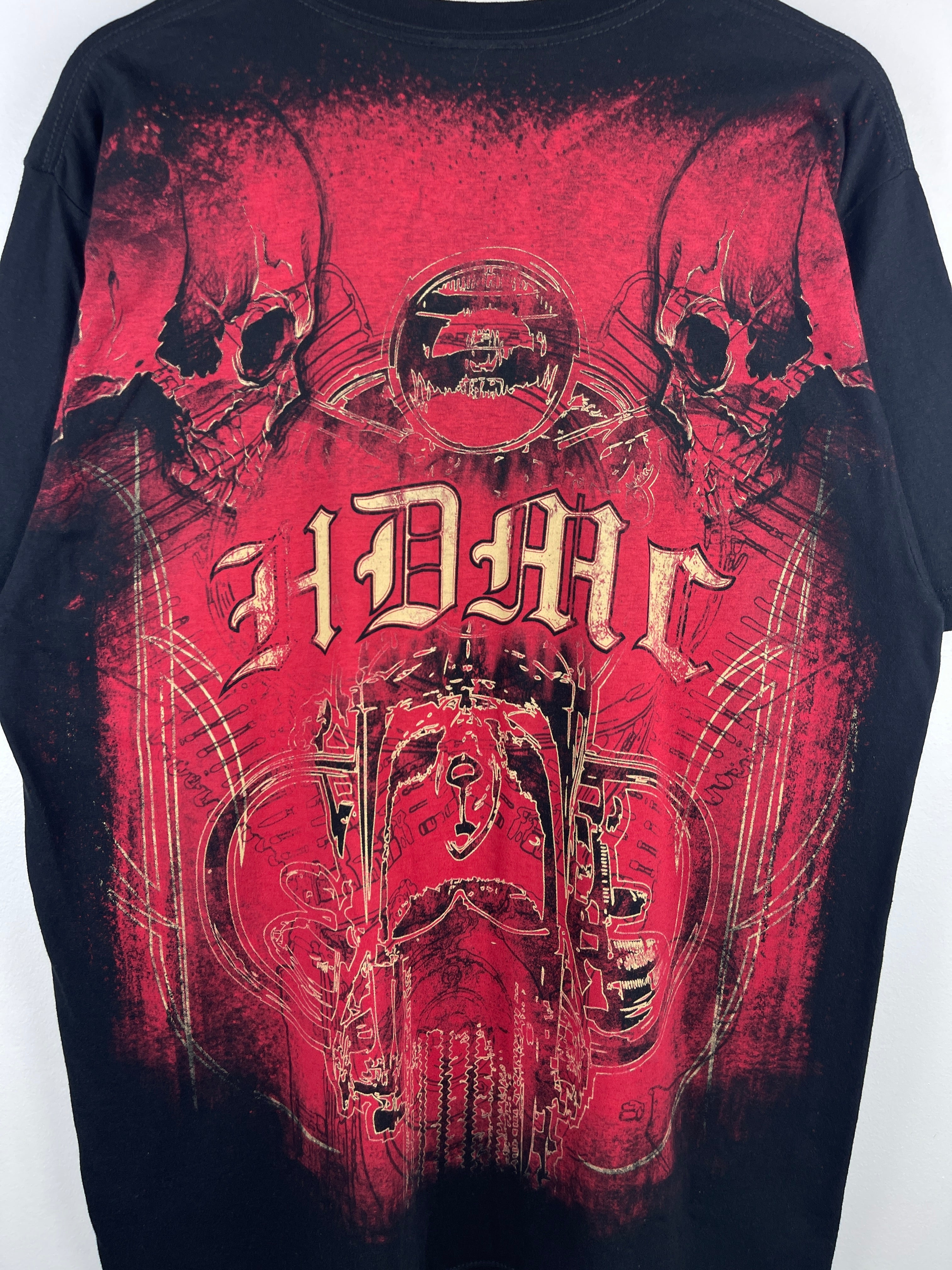 Vintage Harley Davidson Skulls Tribal All Over Black & Red  Print Tee