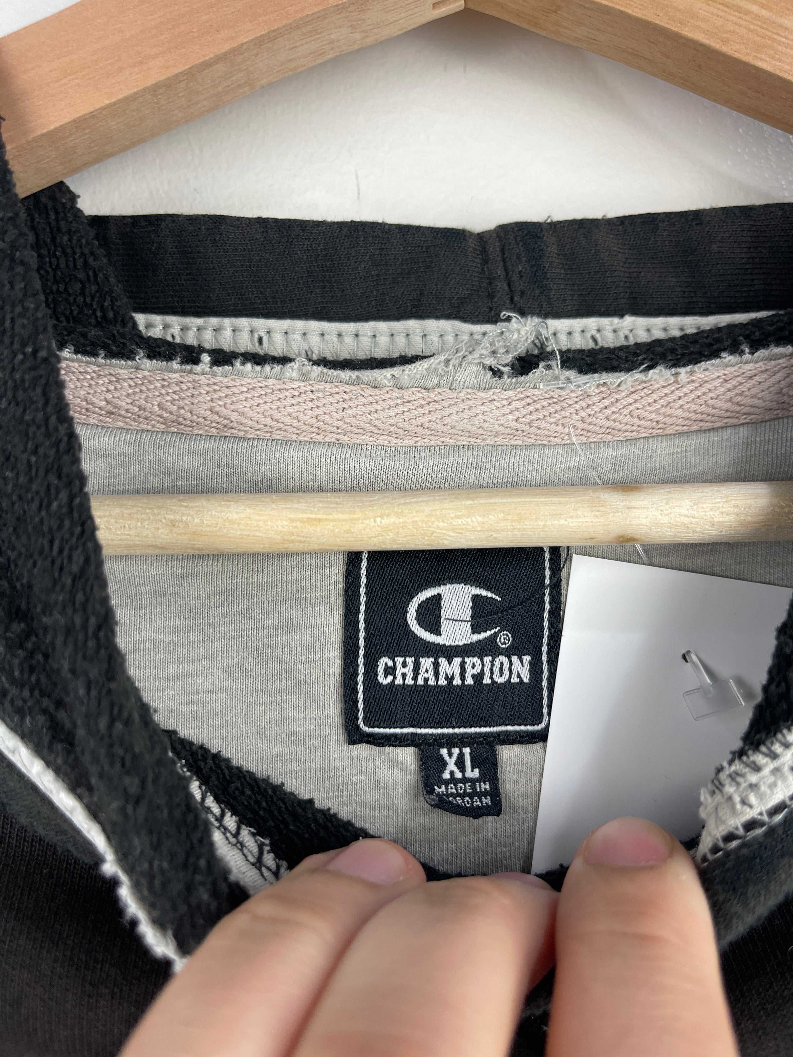 Vintage Champion Thrashed Faded Blank Black Hoodie