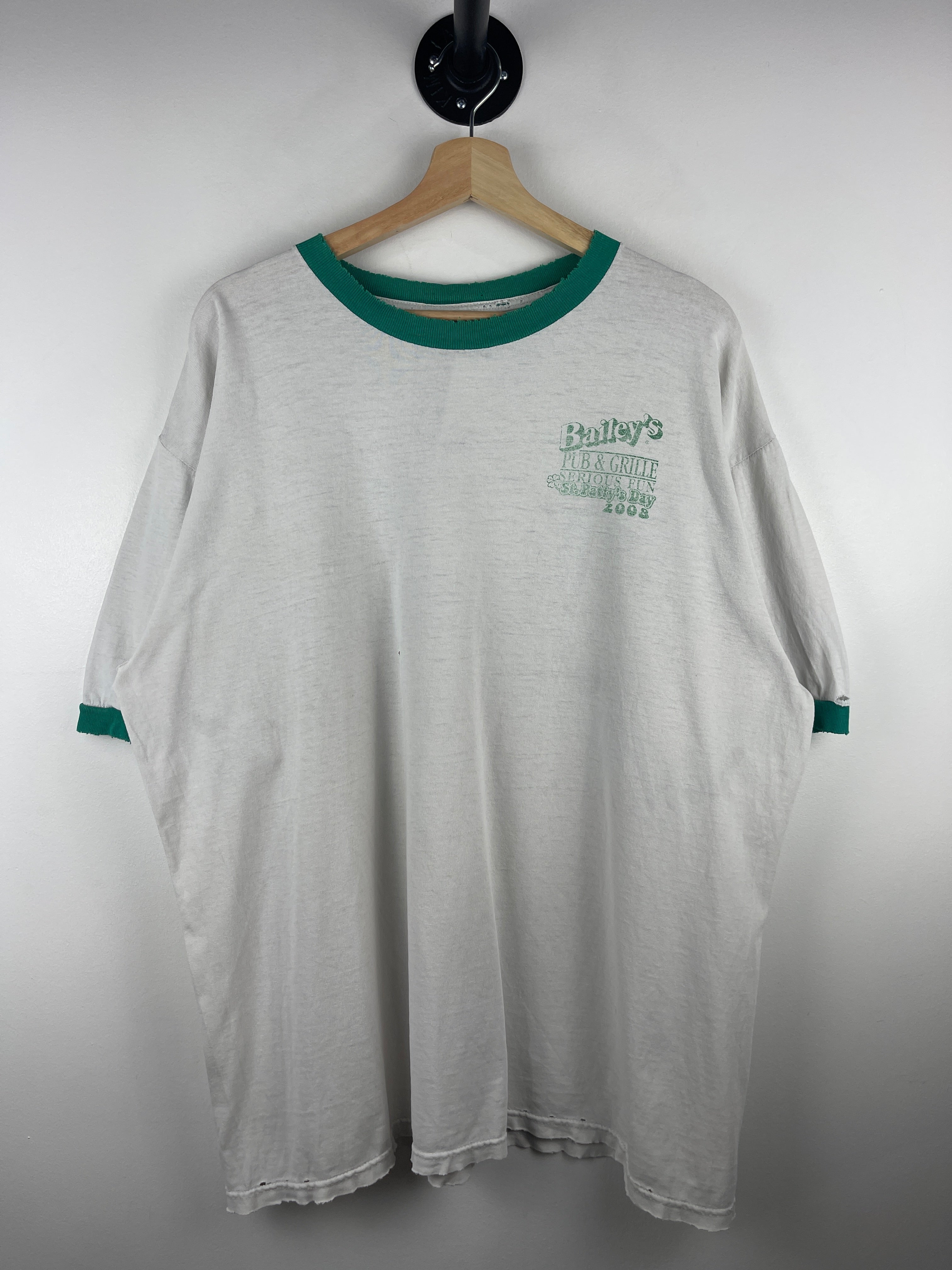 Vintage Bailey's Pub & Grille White & Green Ringer Tee