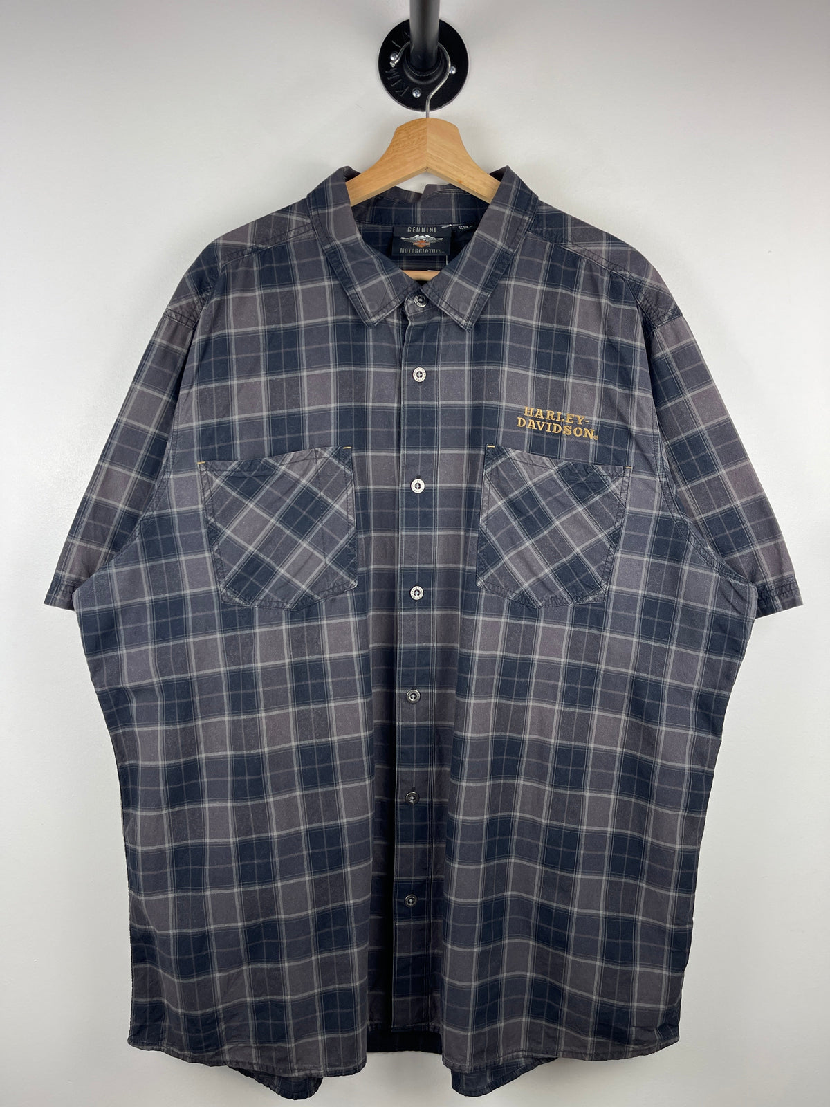 Vintage Harley Davidson Plaid Black & Grey Short Sleeve Button Up Shirt